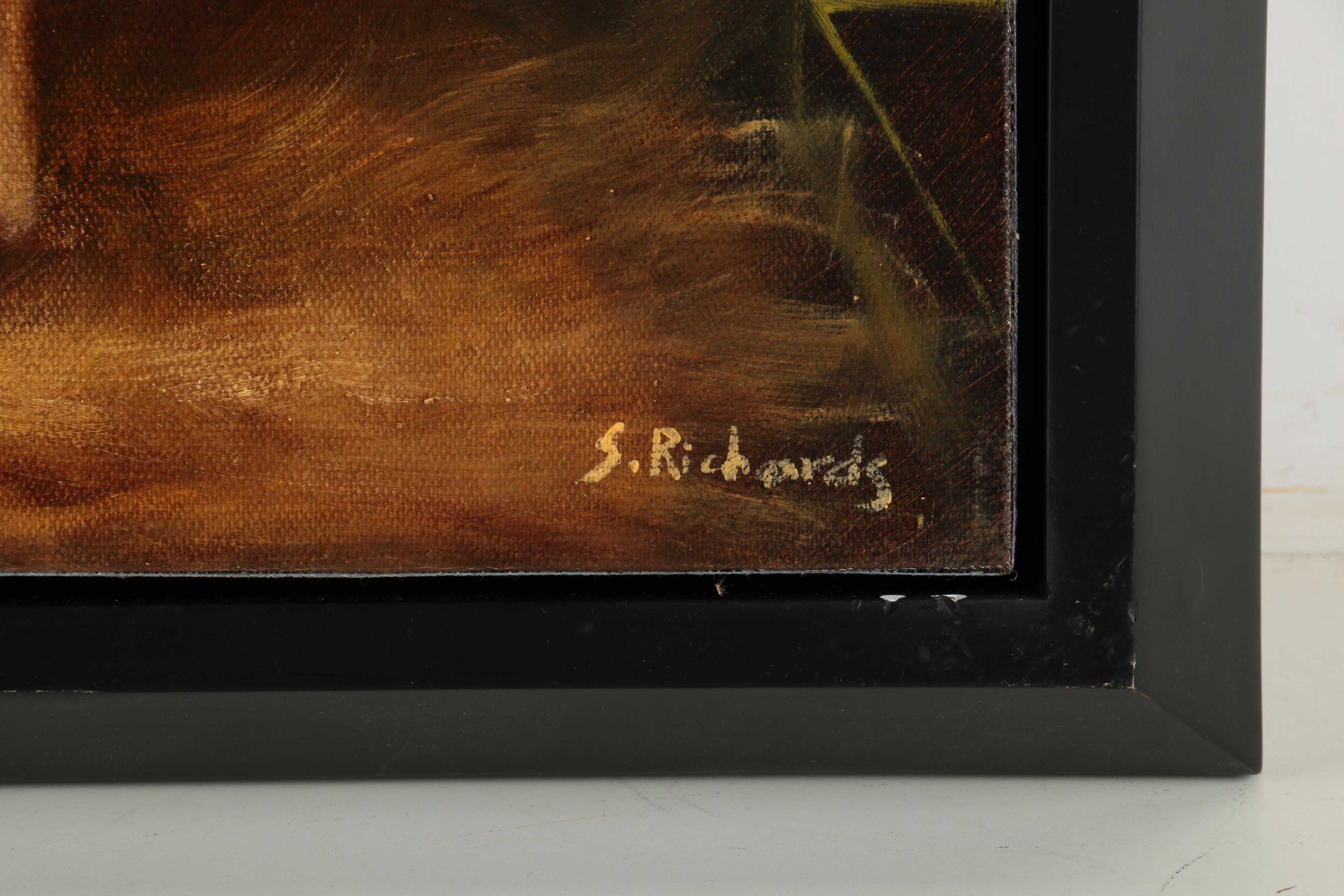 S. Richards Oil Painting of a Pig