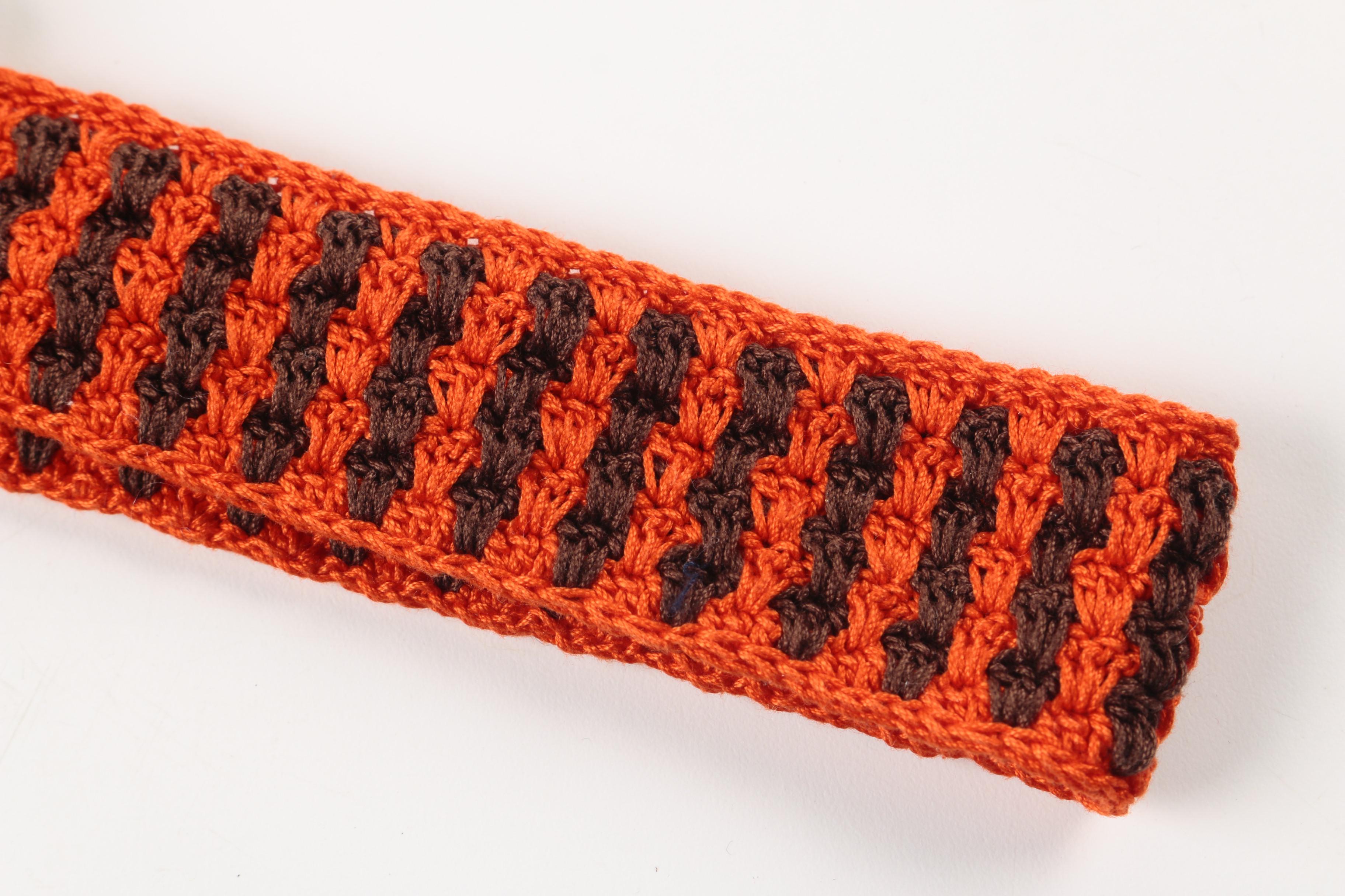 Prada Striped Crochet Belt with Leather Buckle