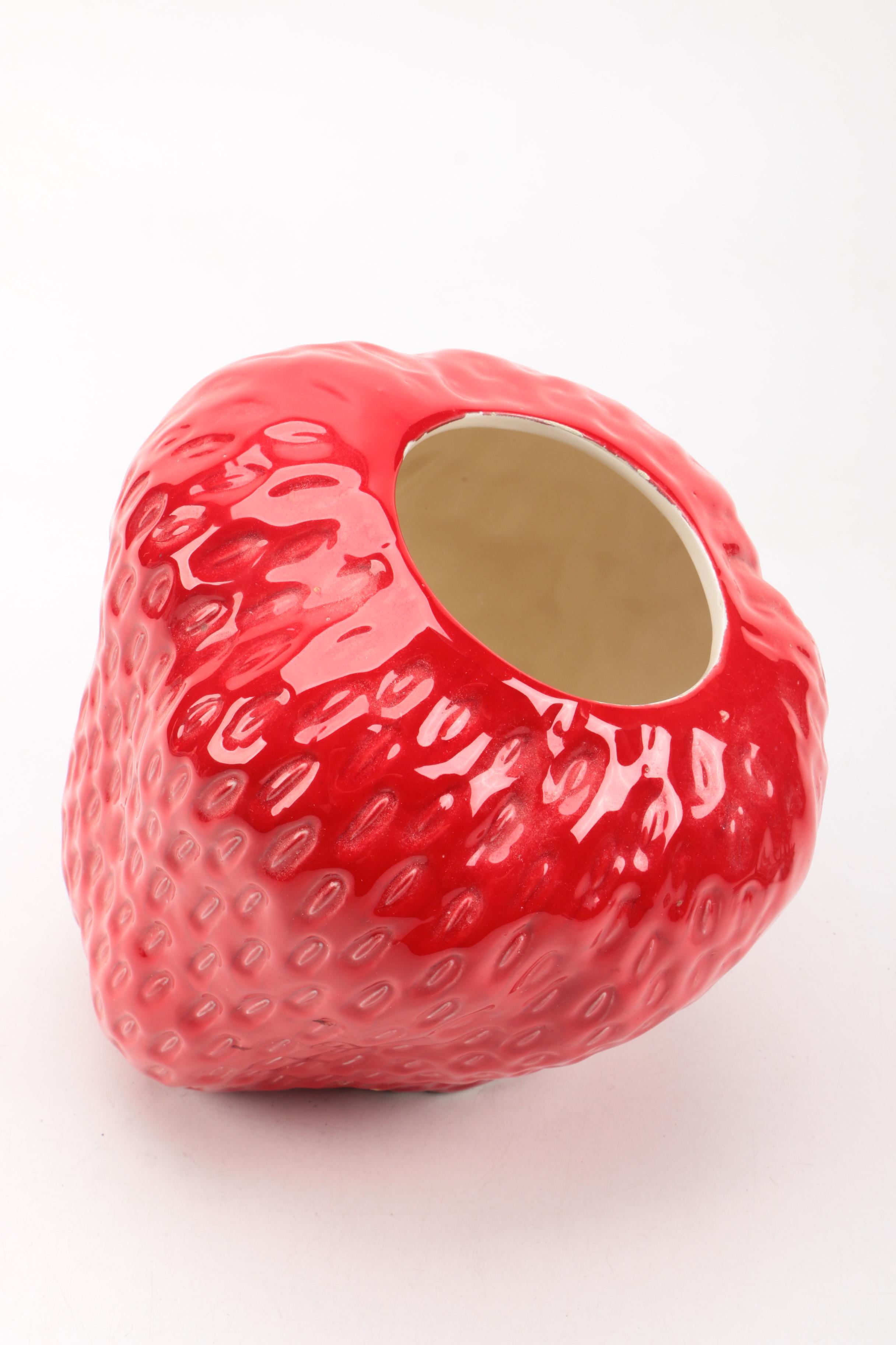 Glazed Ceramic Strawberry Cookie Jar
