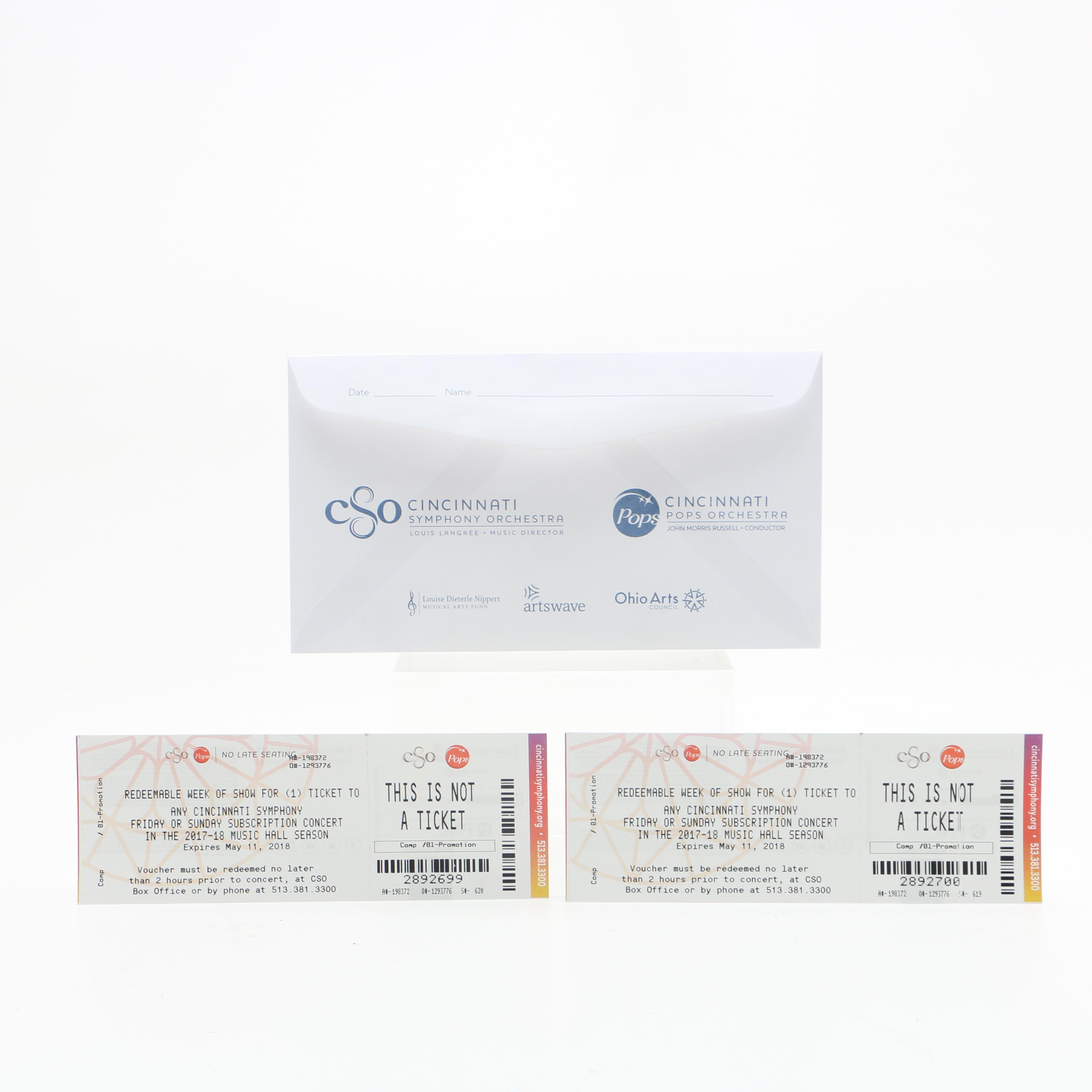 Two Cincinnati Symphony Orchestra Vouchers for Upcoming 2017-2018 Concert