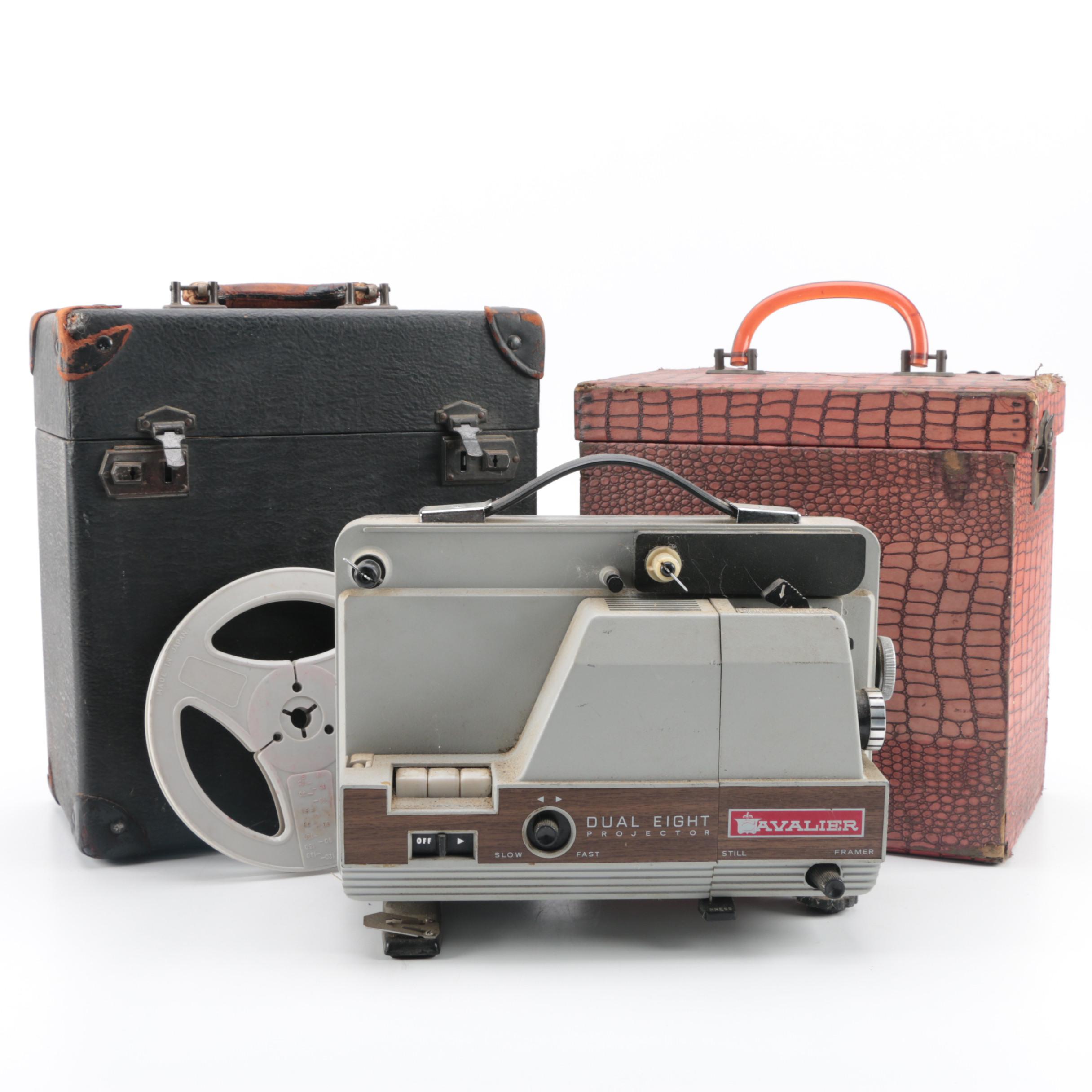 Vintage Cavalier Dual Eight Film Projector and 45 rpm Records