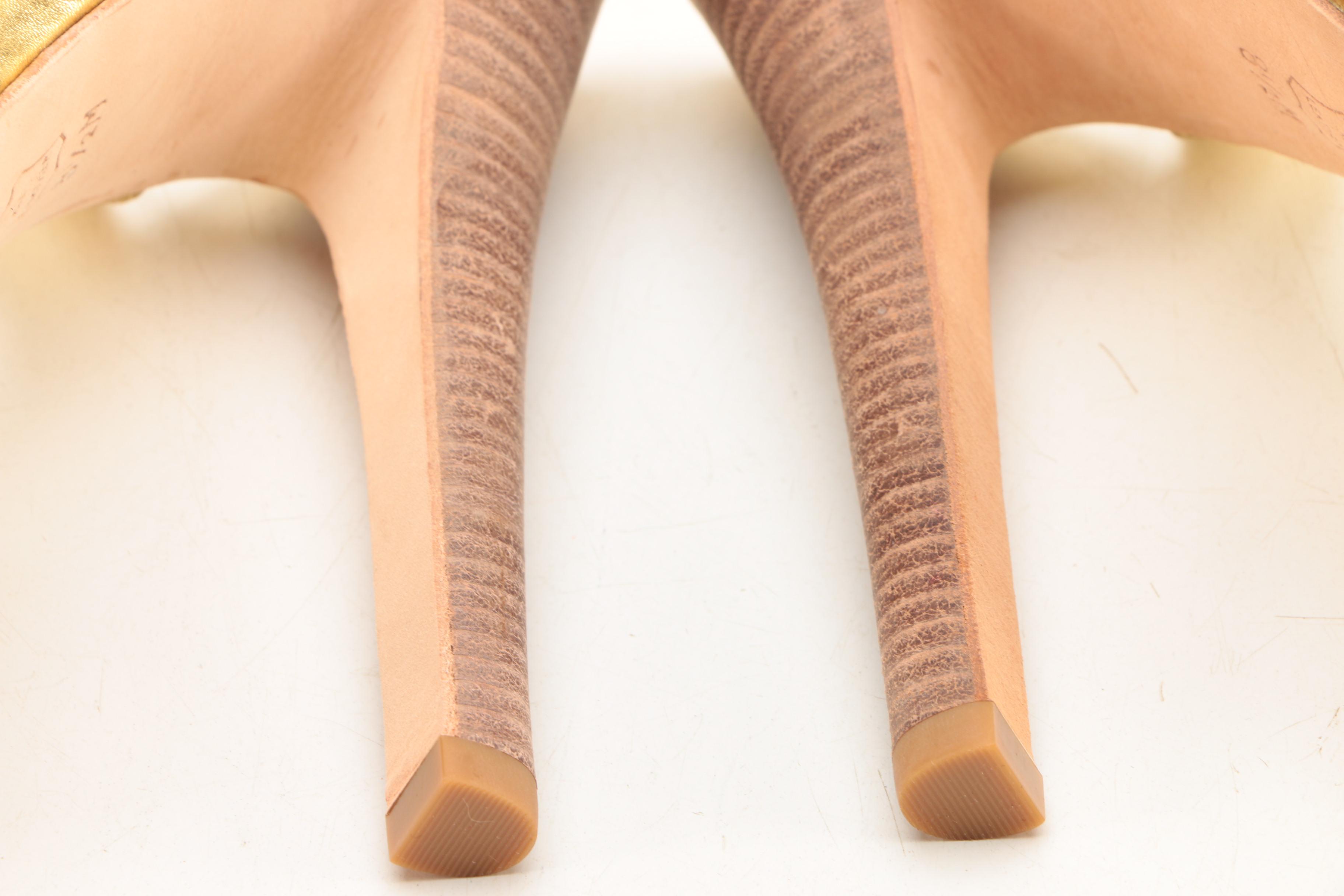 Tory Burch Bradshaw Gold Metallic Espadrille Platform Heels