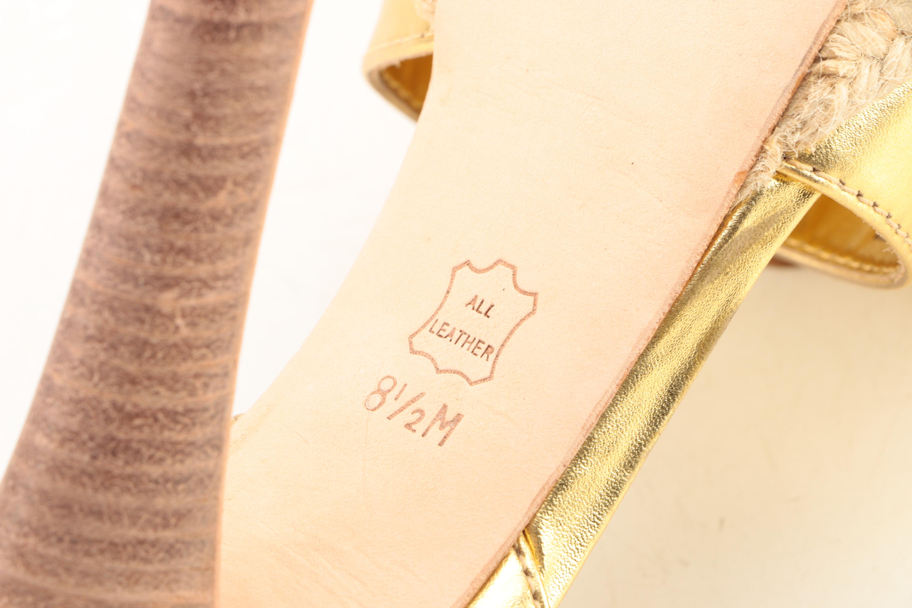 Tory Burch Bradshaw Gold Metallic Espadrille Platform Heels