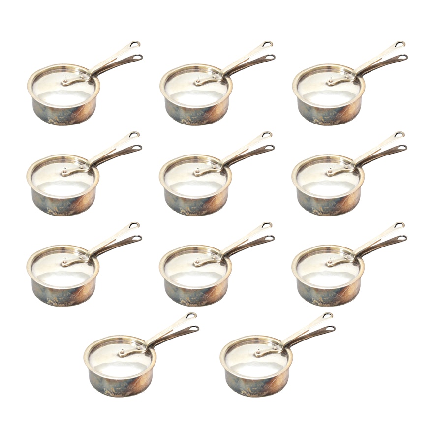 Eleven Antique Plated Silver Miniature Warming Pots