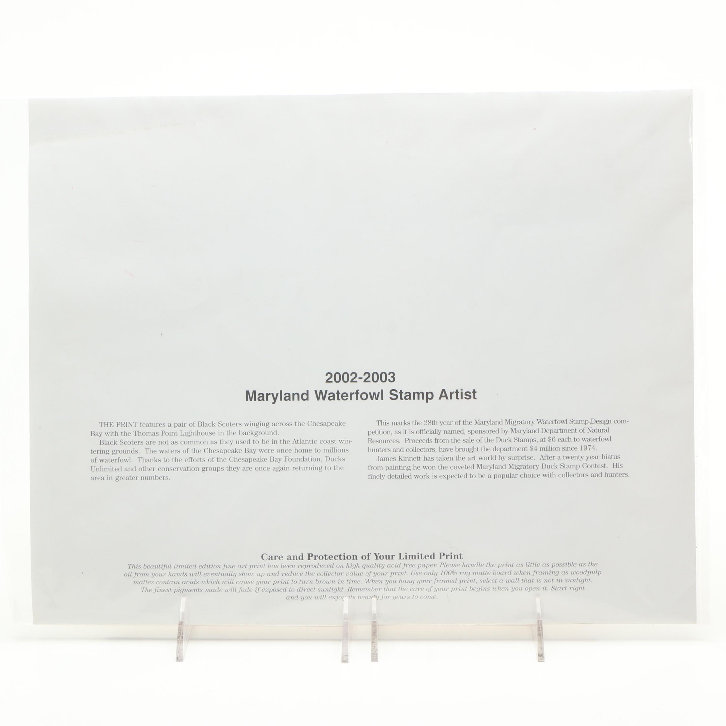 James Y. Kinnett Artist Proof Print After Maryland Waterfowl Stamp Illustration