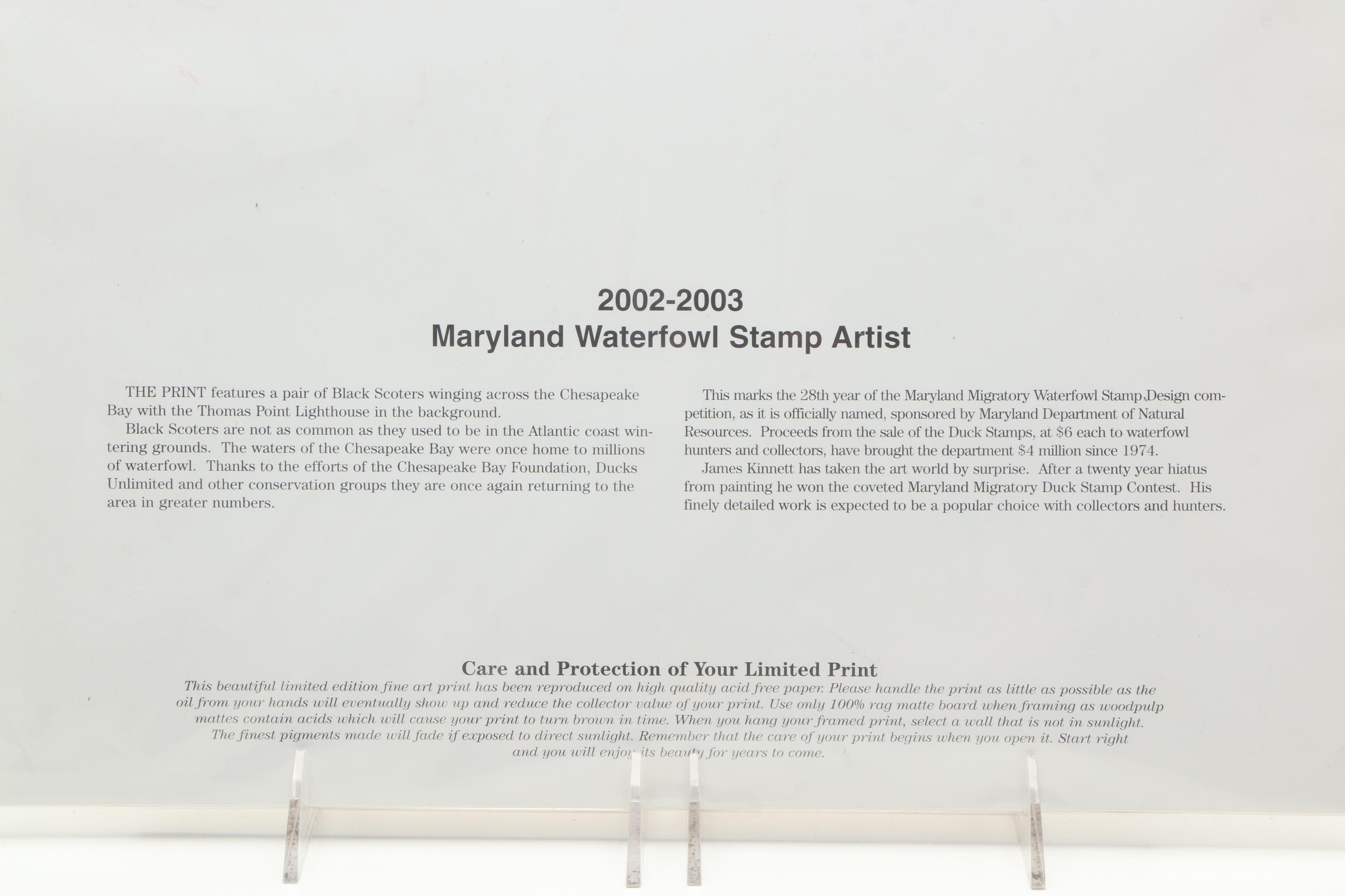 James Y. Kinnett Artist Proof Print After Maryland Waterfowl Stamp Illustration
