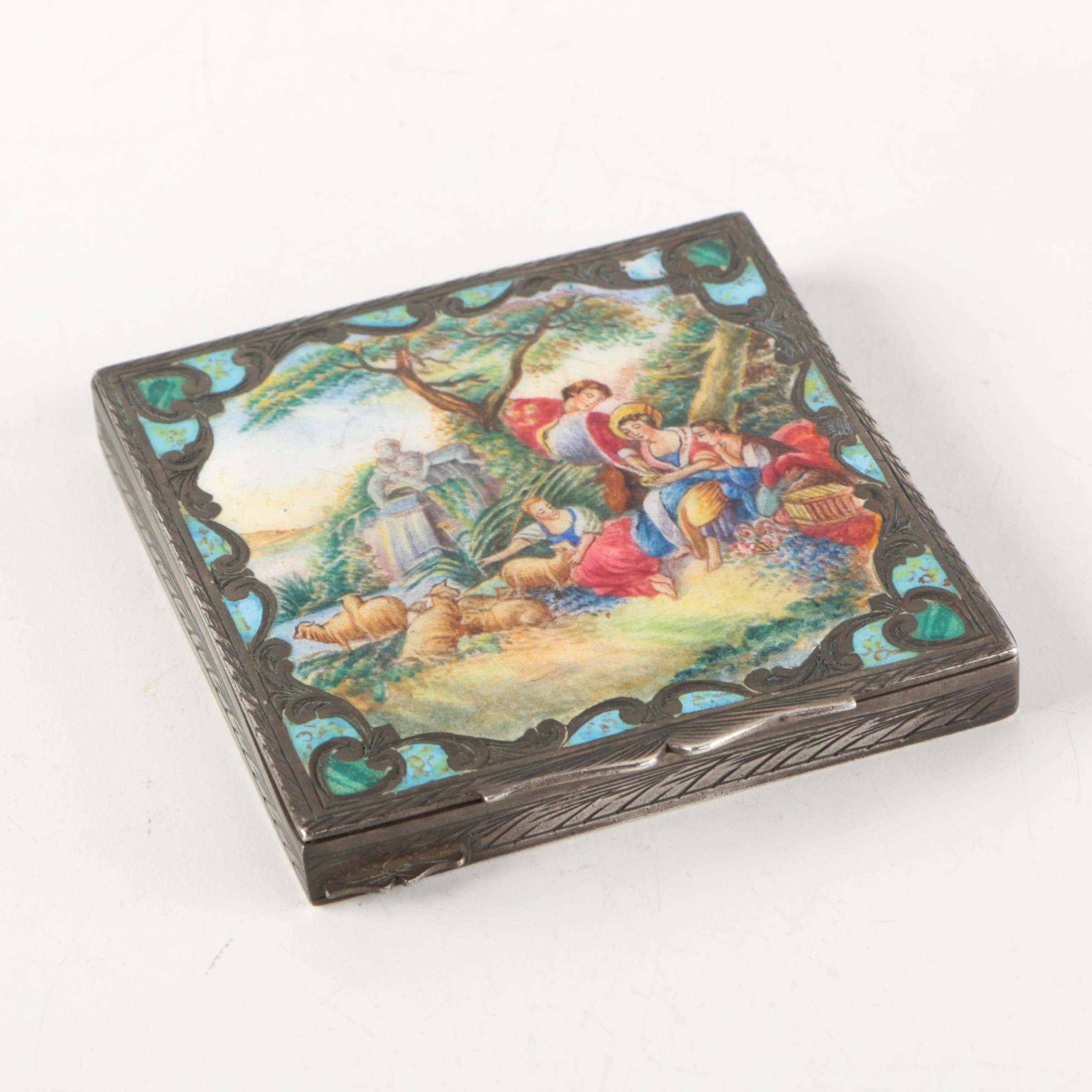 Vintage Italian 800 Silver and Enamel Case