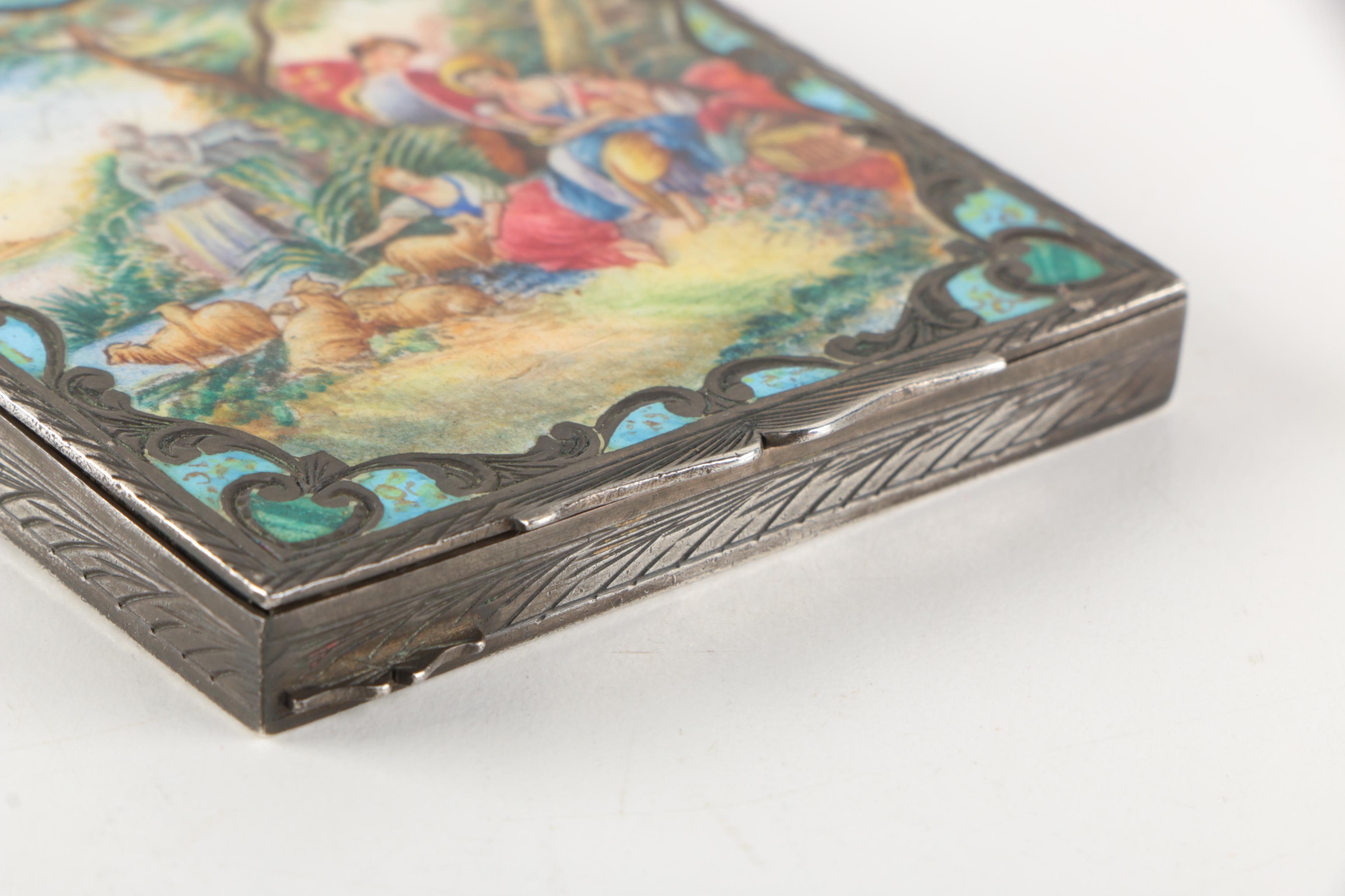 Vintage Italian 800 Silver and Enamel Case