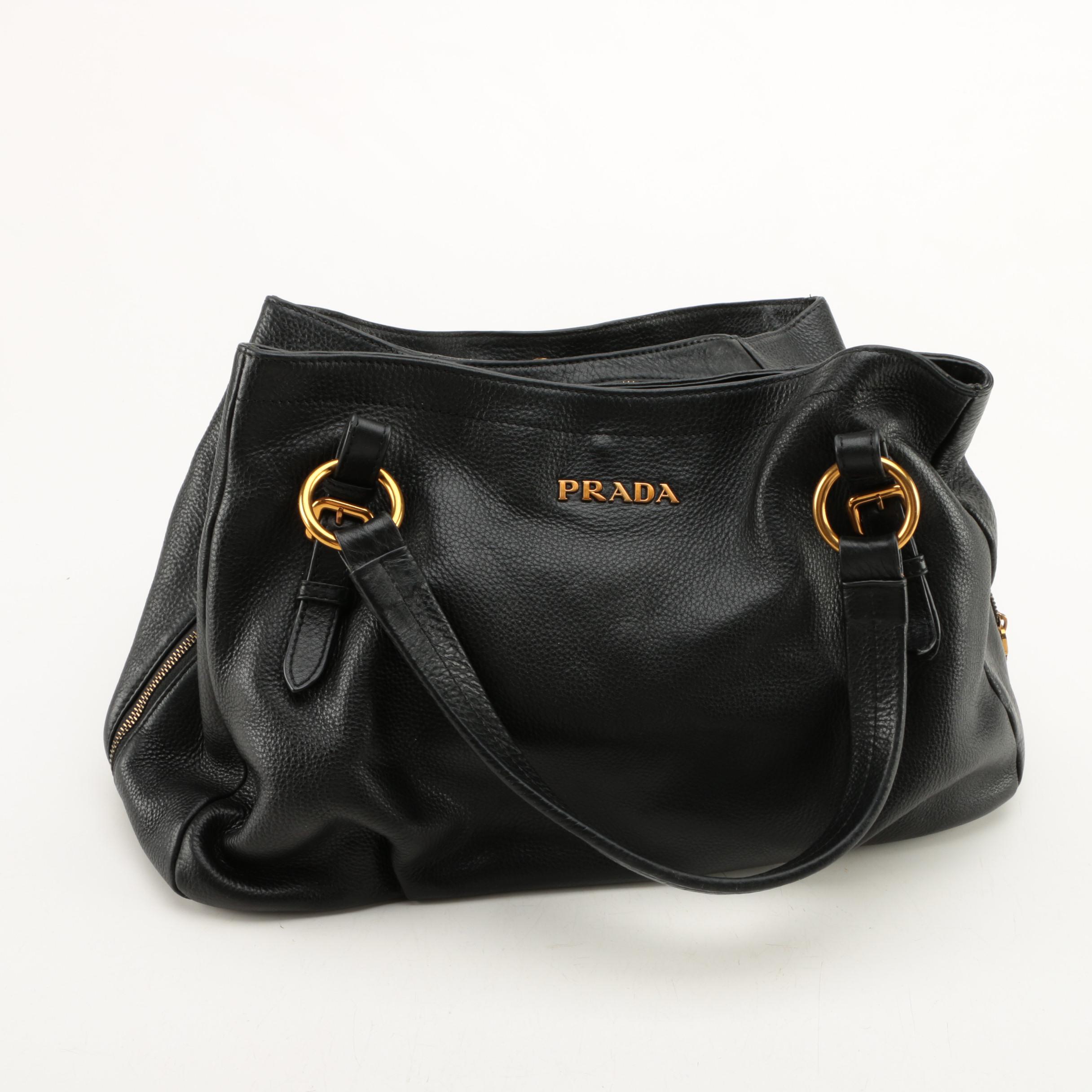 Prada Black Pebbled Leather Handbag