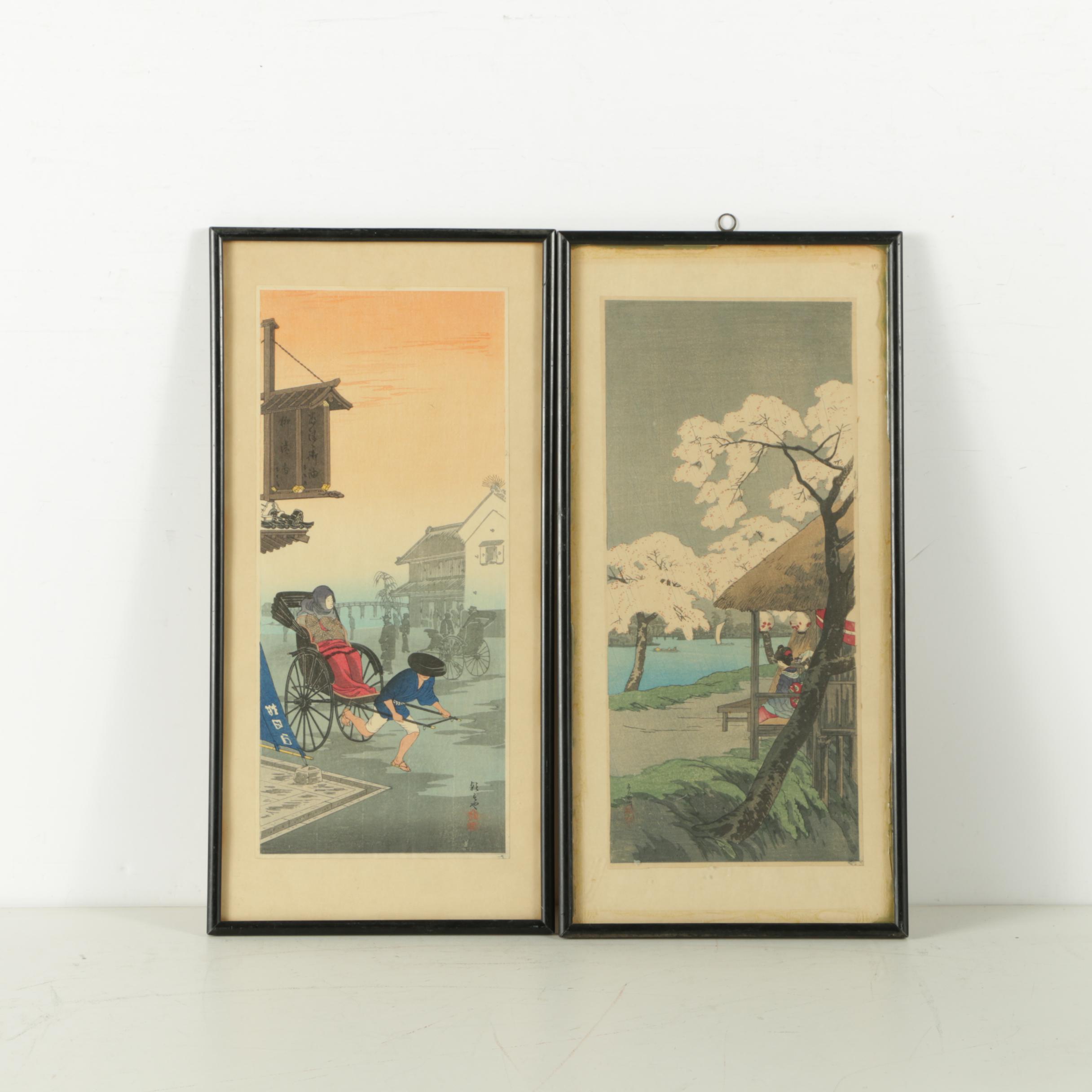 Restrike Woodblocks After Takahashi Shōtei's "Sumida River" and "Rickshaw"