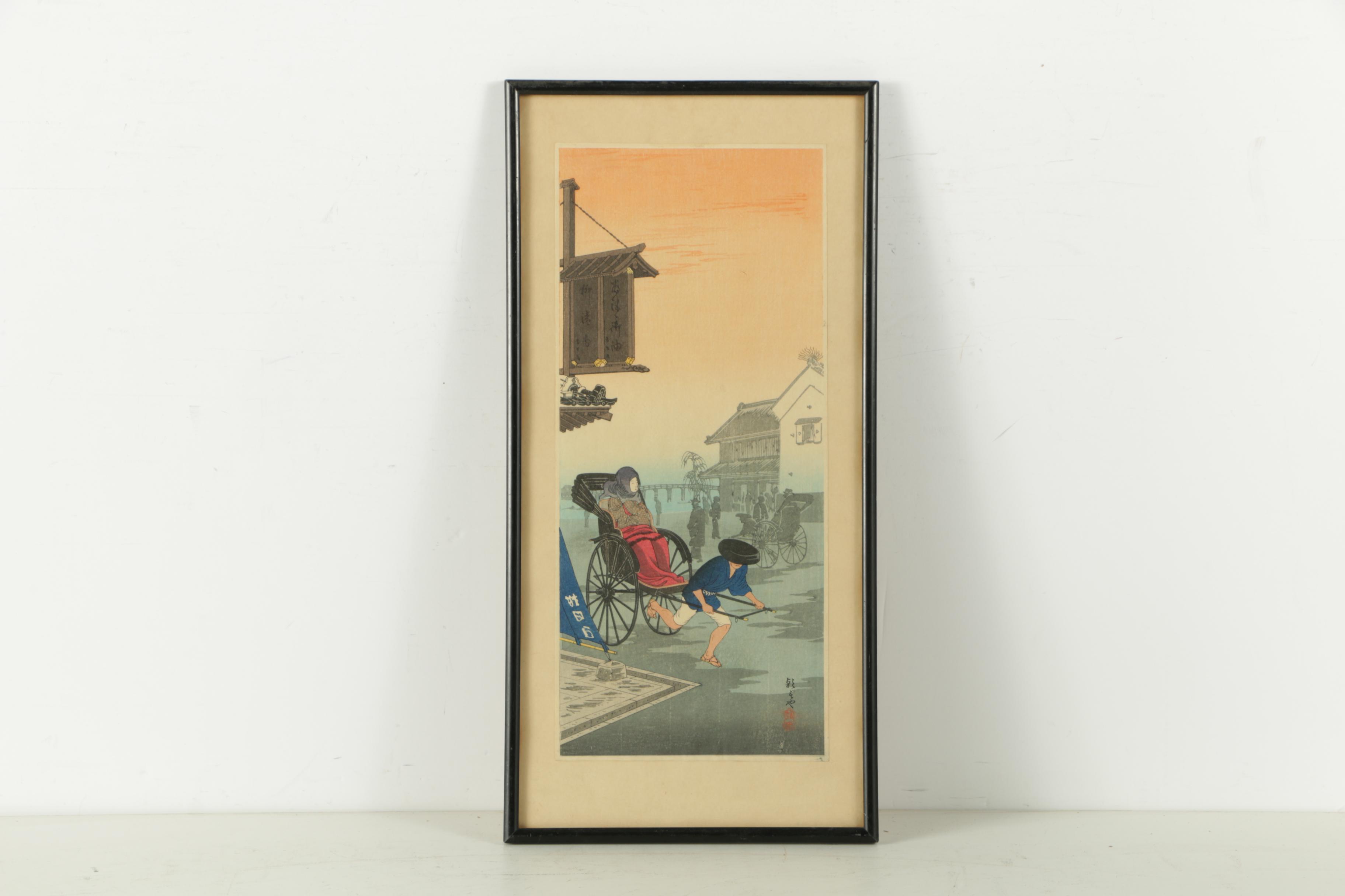 Restrike Woodblocks After Takahashi Shōtei's "Sumida River" and "Rickshaw"