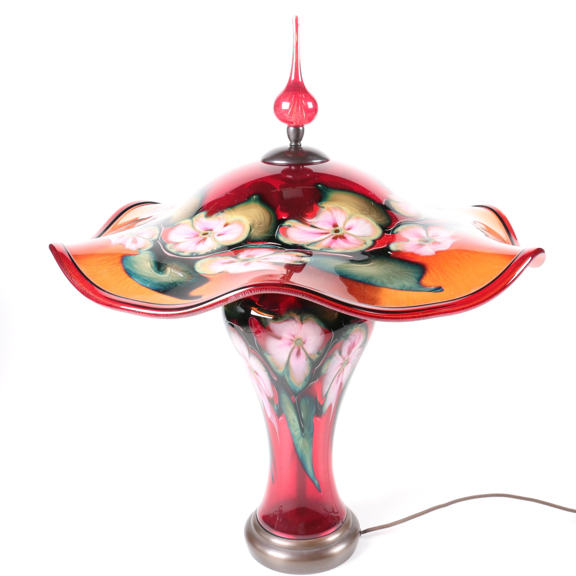 Charles Lotton Signed "Multi Flora" Art Glass Lamp
