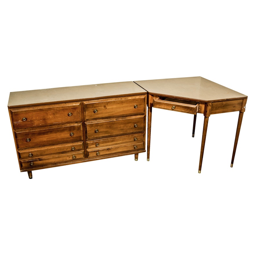 Mid Century Modern Corner Desk and Chest of Drawers by Baumritter