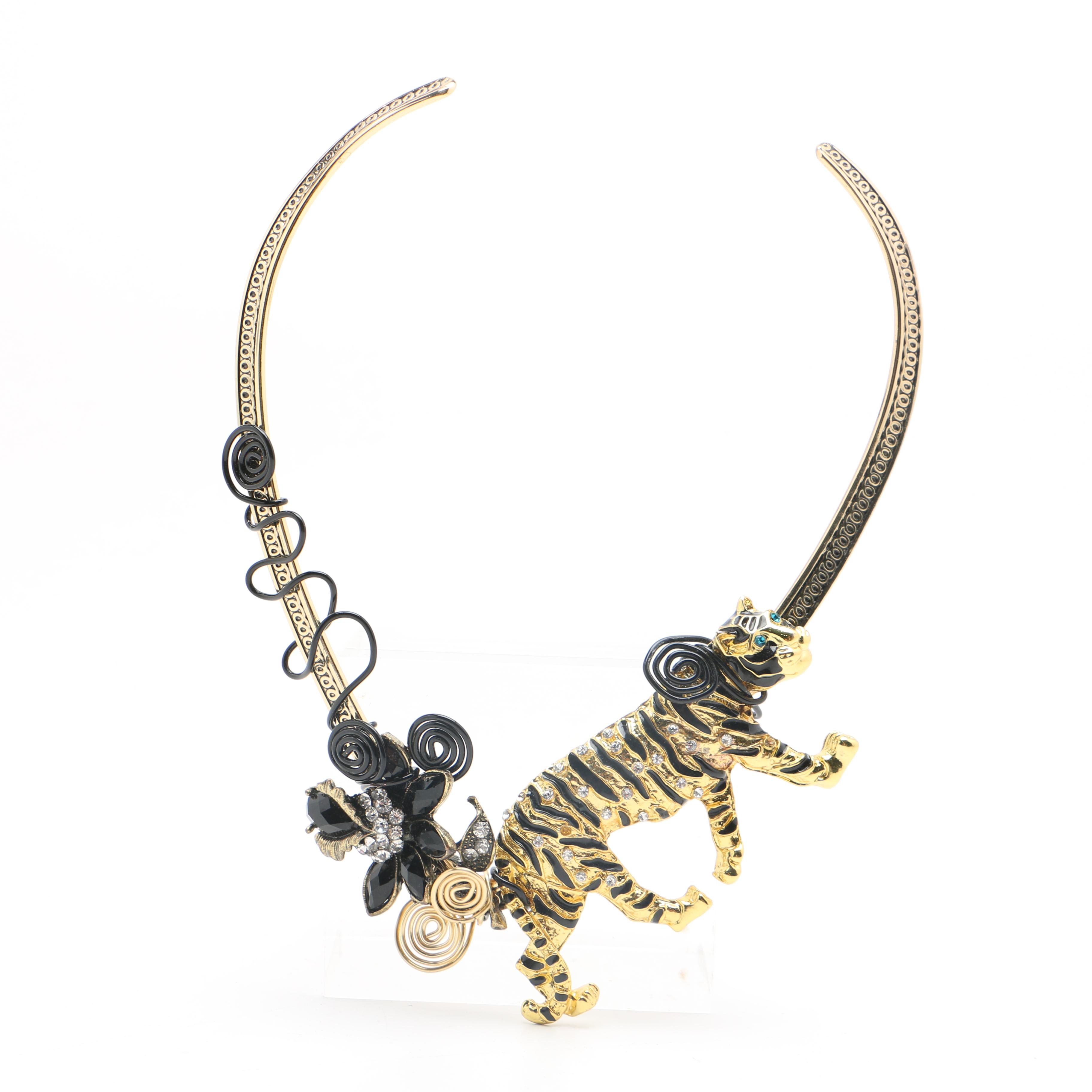 "Alilang" Rhinestone Choker with Bengal Tiger