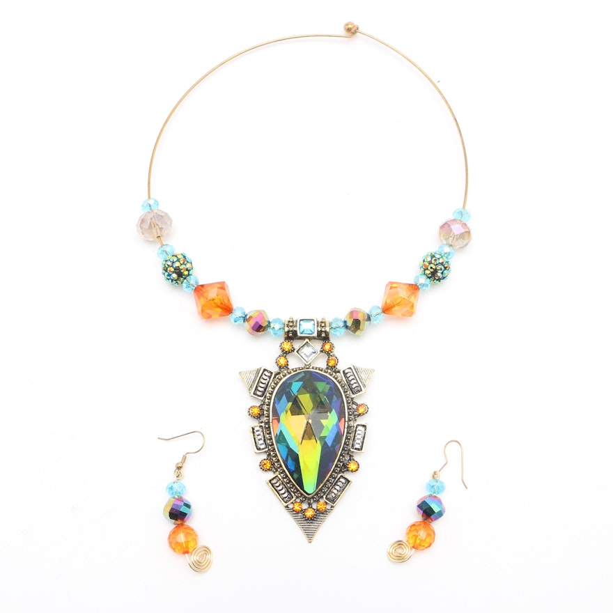 Colorful Beaded Choker Necklace and Coordinating Earrings