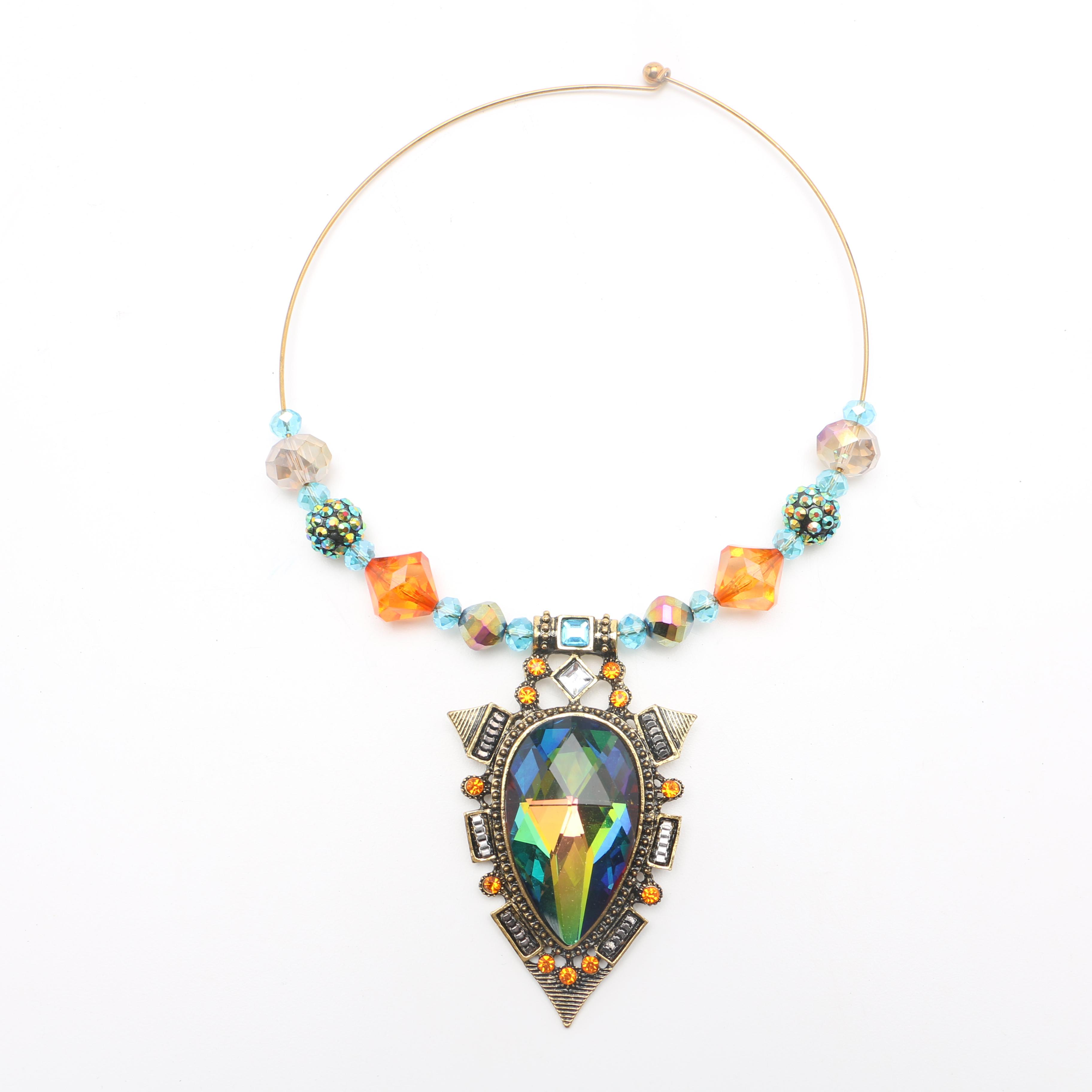 Colorful Beaded Choker Necklace and Coordinating Earrings