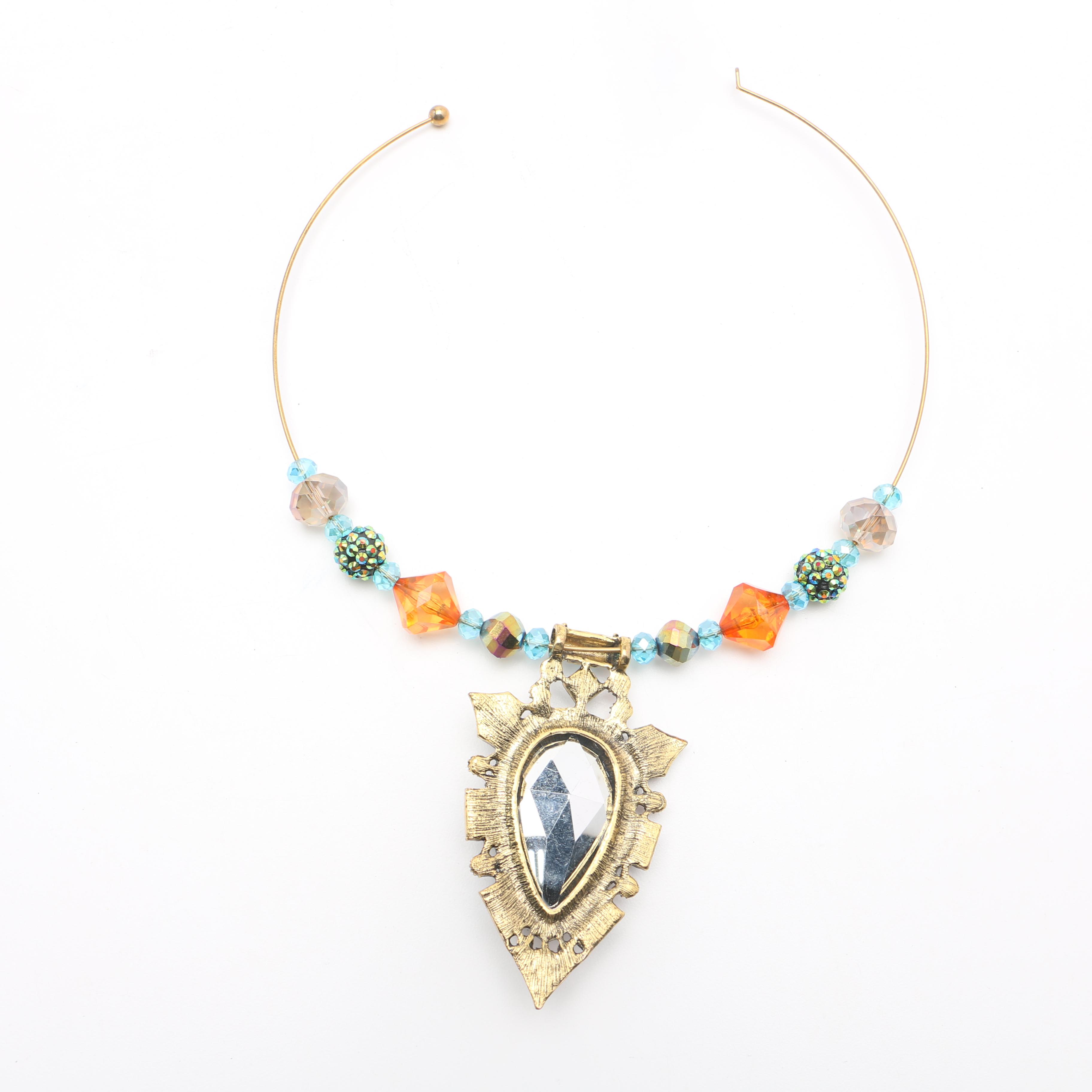 Colorful Beaded Choker Necklace and Coordinating Earrings