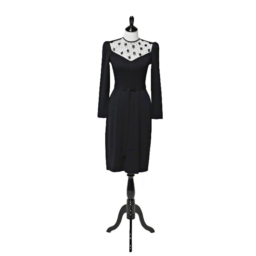 Vintage St. John Black Knit Dress with Sequin Detailing at the Neckline