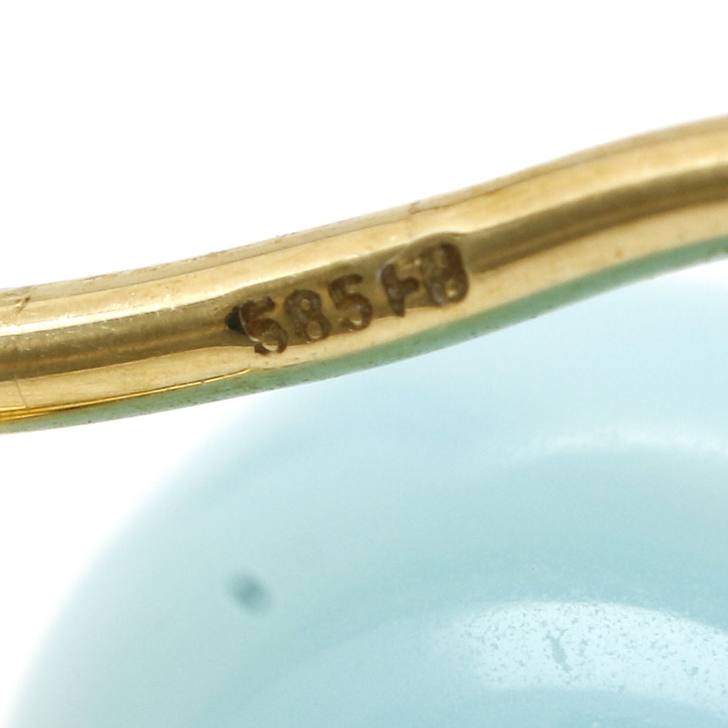 14K Yellow Gold Diamond and Blue Glass Drop Earrings