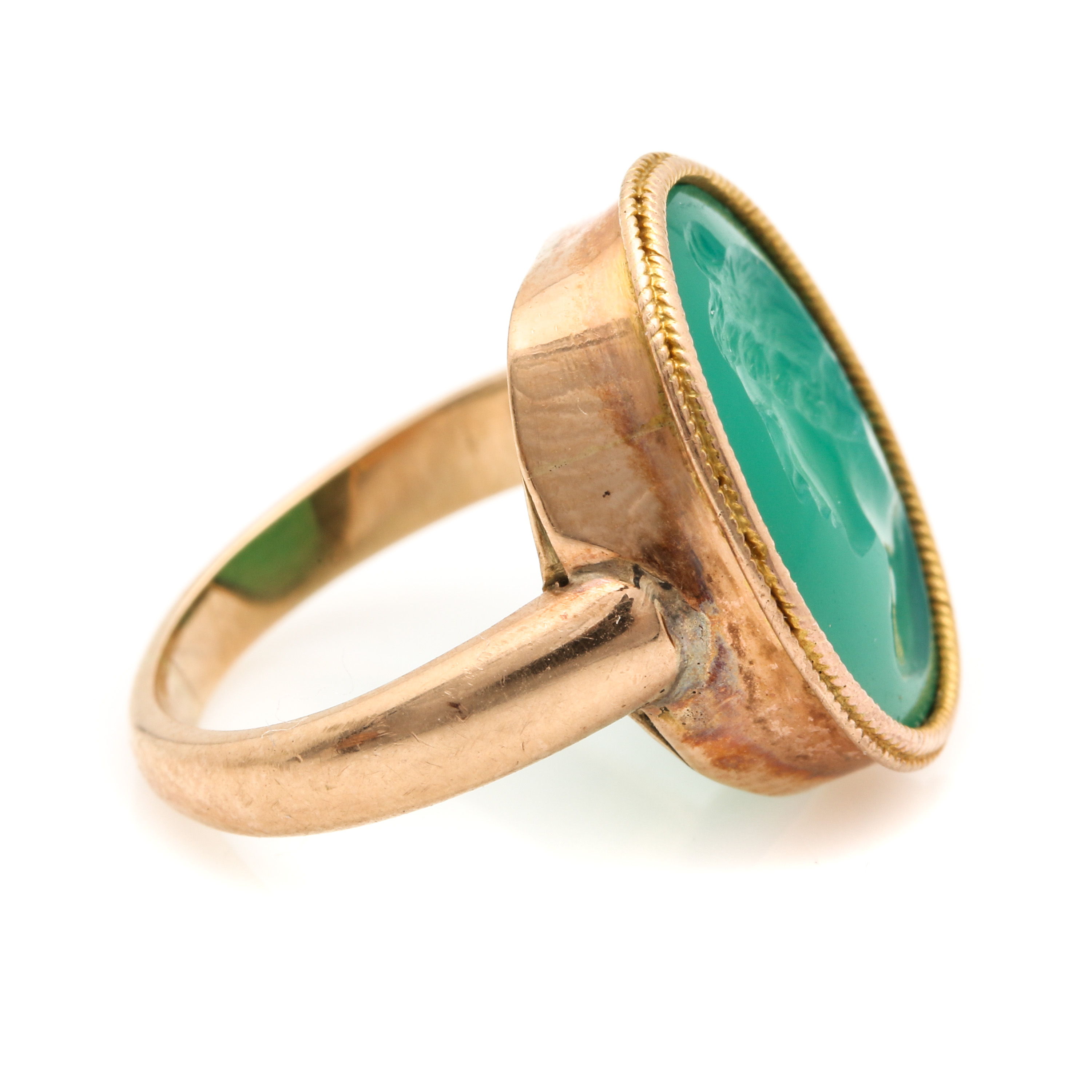 14K Rose Gold Chalcedony Intaglio Ring