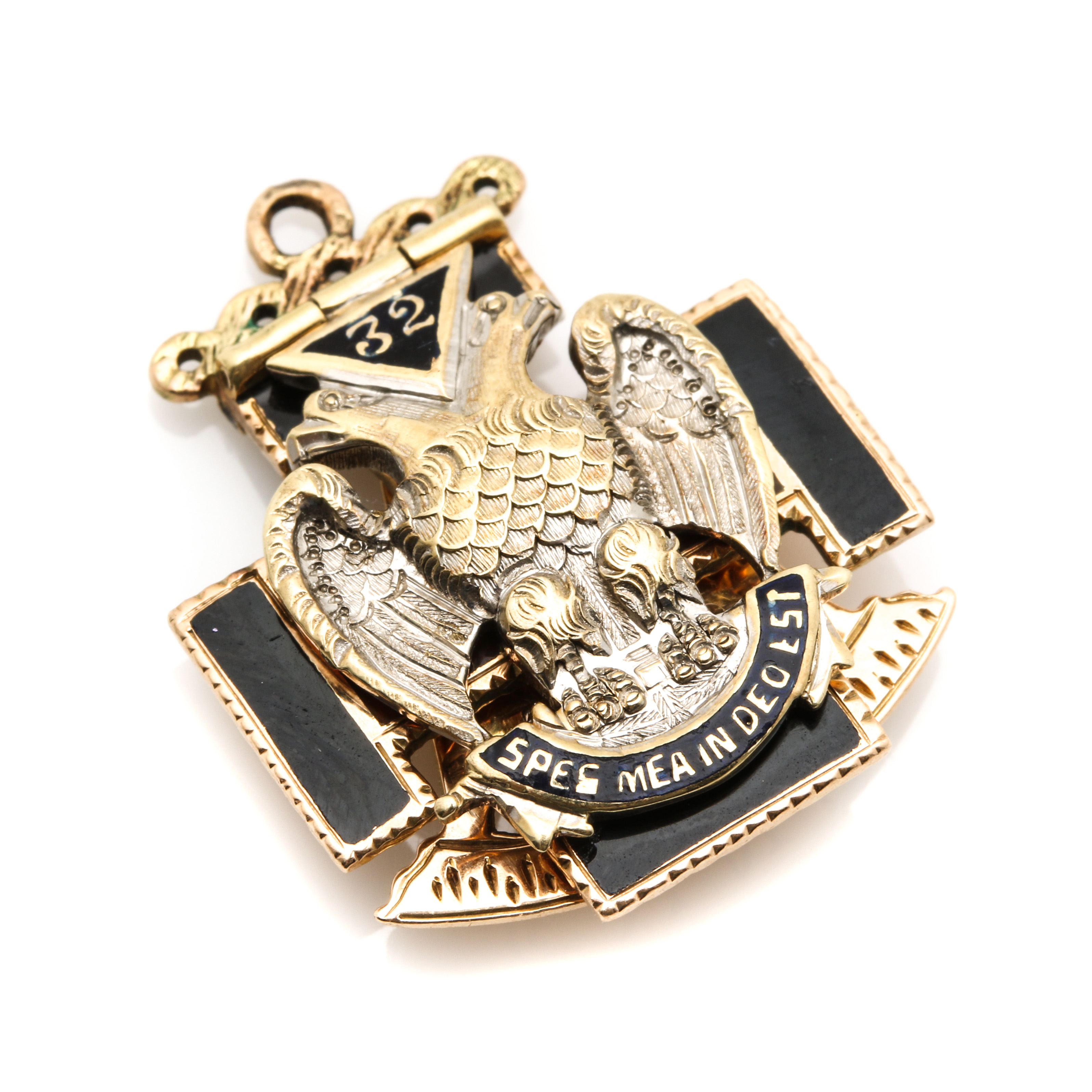10K and 14K Yellow Gold Hinged Freemasonry Enameled Pendant