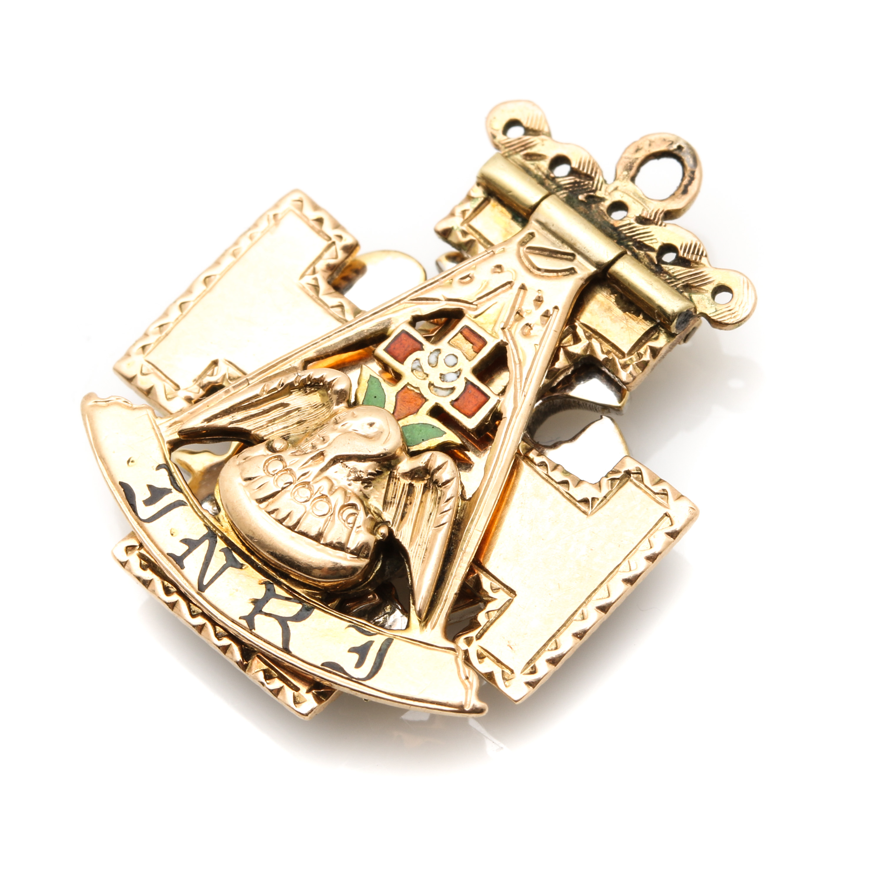 10K and 14K Yellow Gold Hinged Freemasonry Enameled Pendant