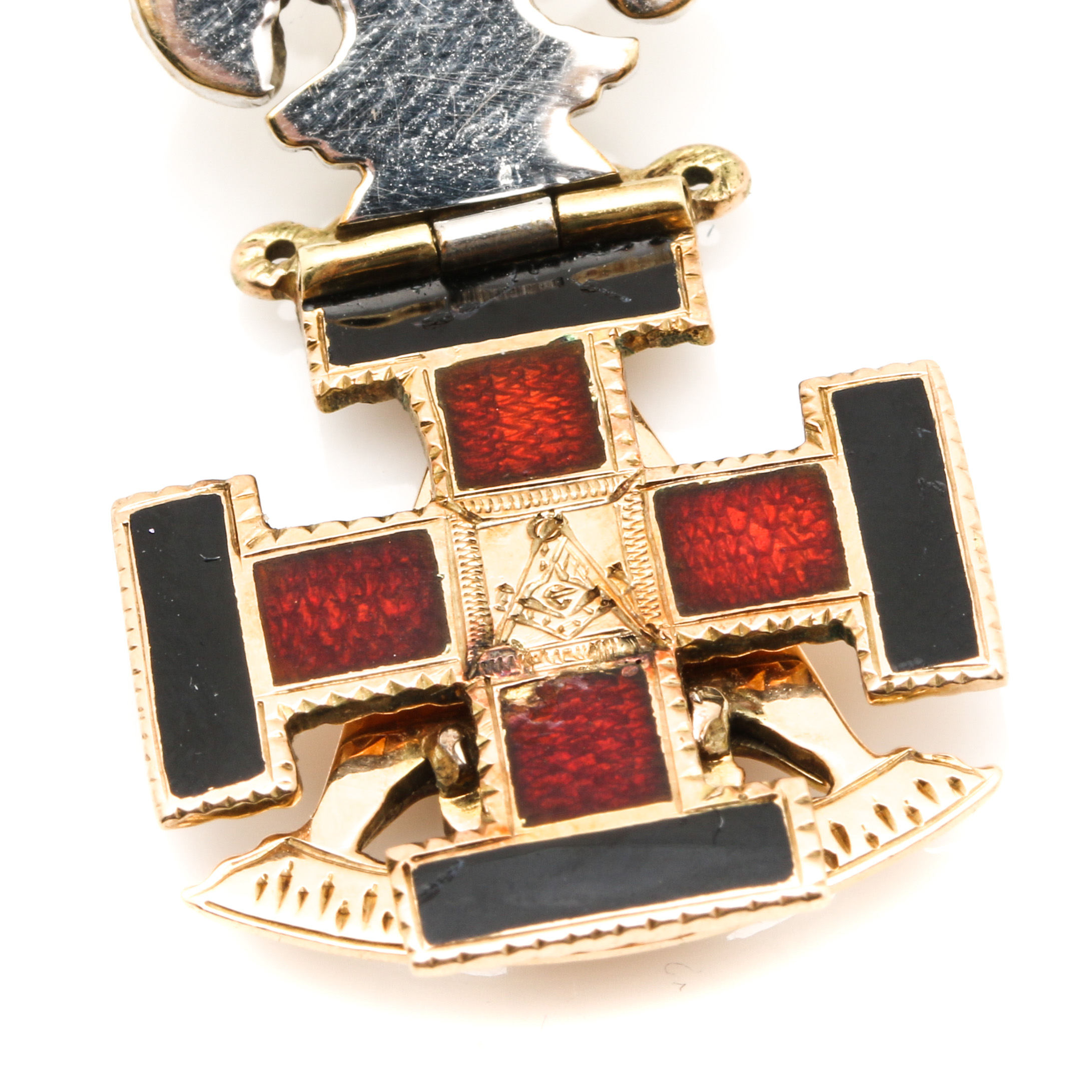 10K and 14K Yellow Gold Hinged Freemasonry Enameled Pendant