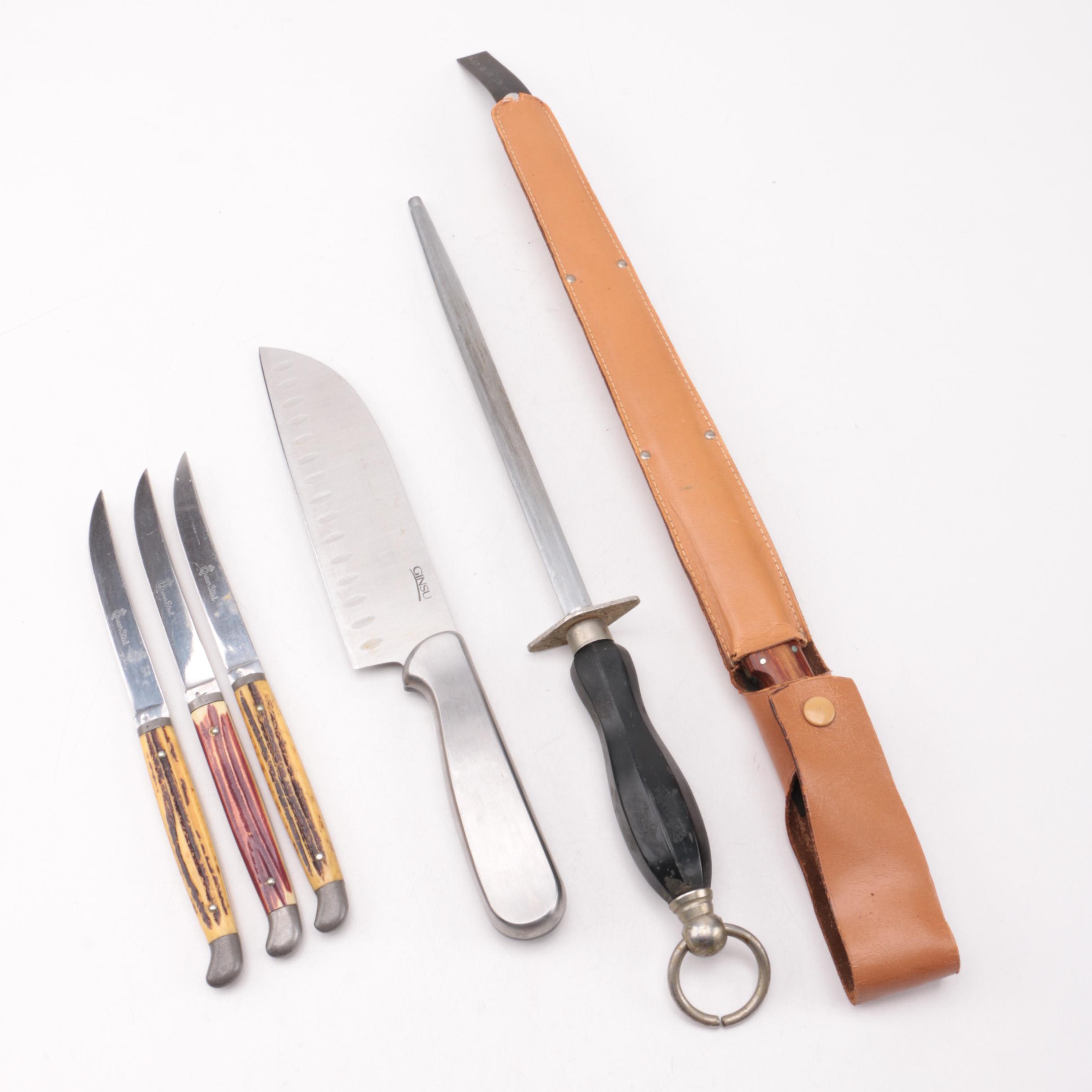 Knives and Honing Steel Including Robeson Shur-Edge "Frozen Heat" Knife