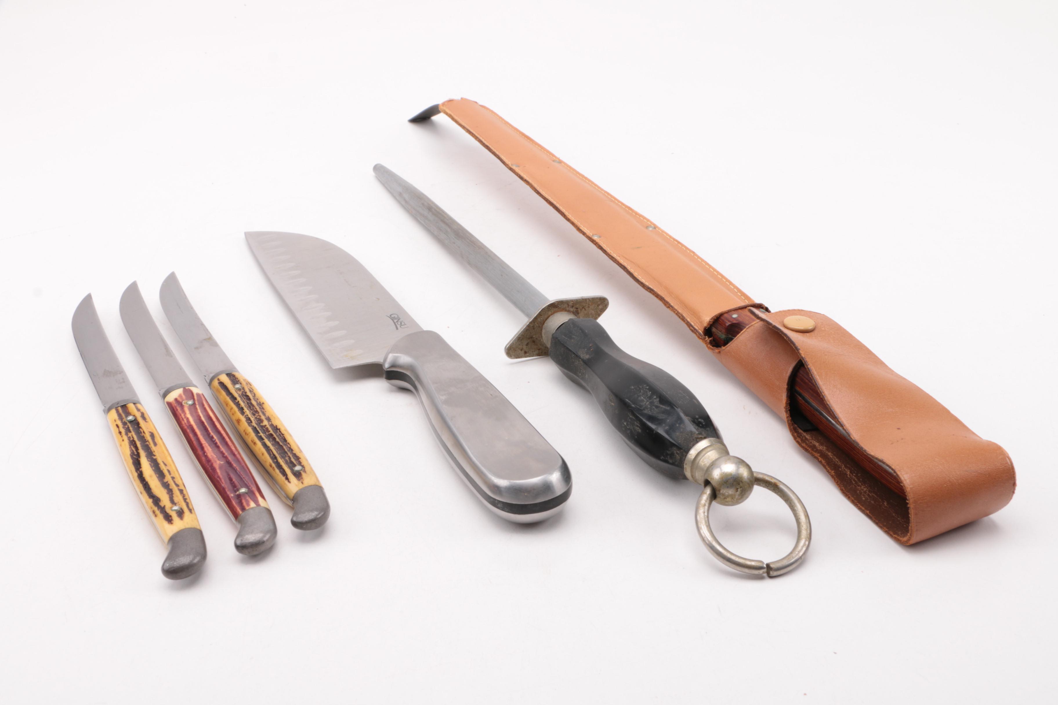 Knives and Honing Steel Including Robeson Shur-Edge "Frozen Heat" Knife