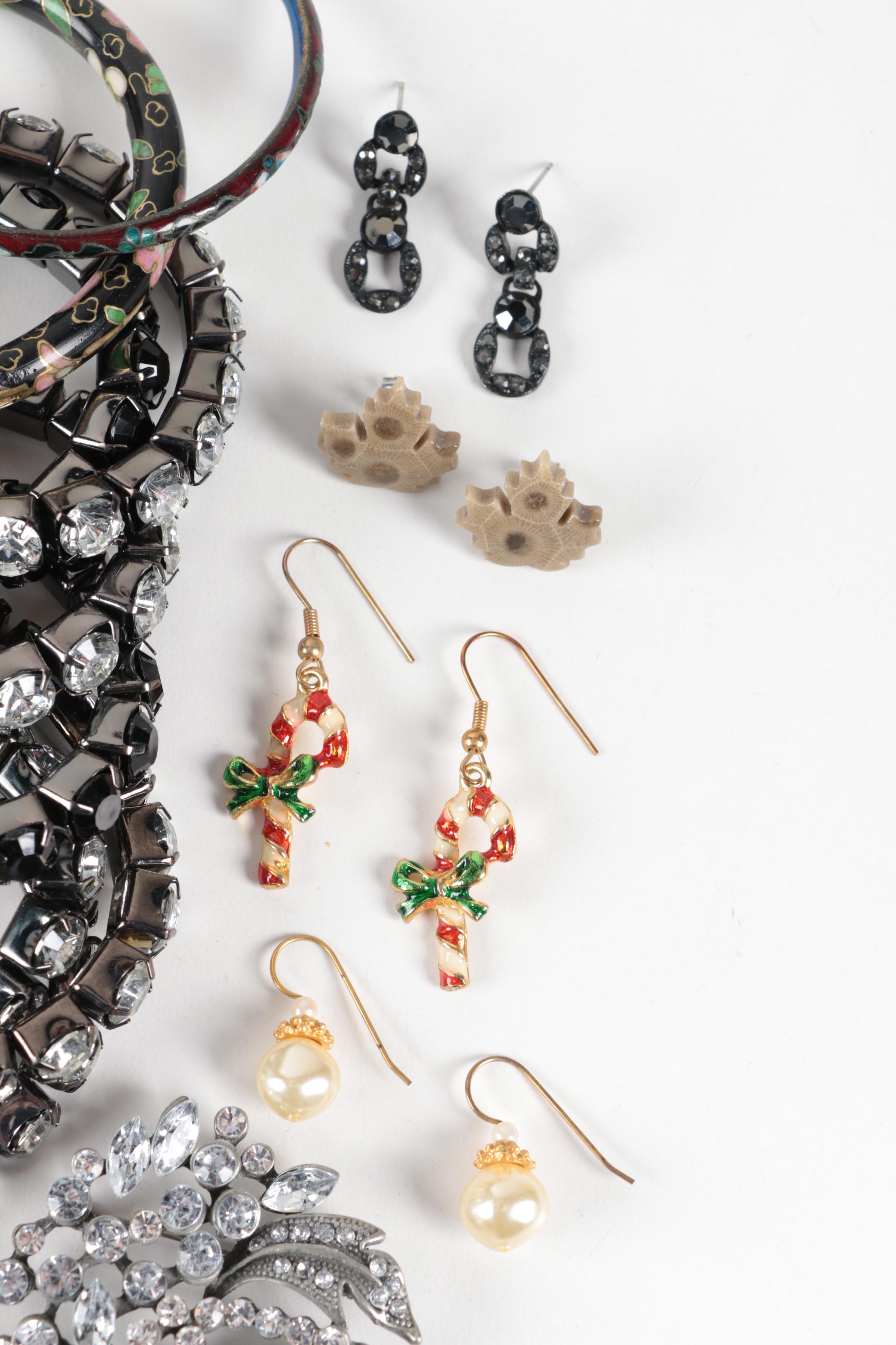 Assortment of Costume Bracelets, Brooches and Earrings