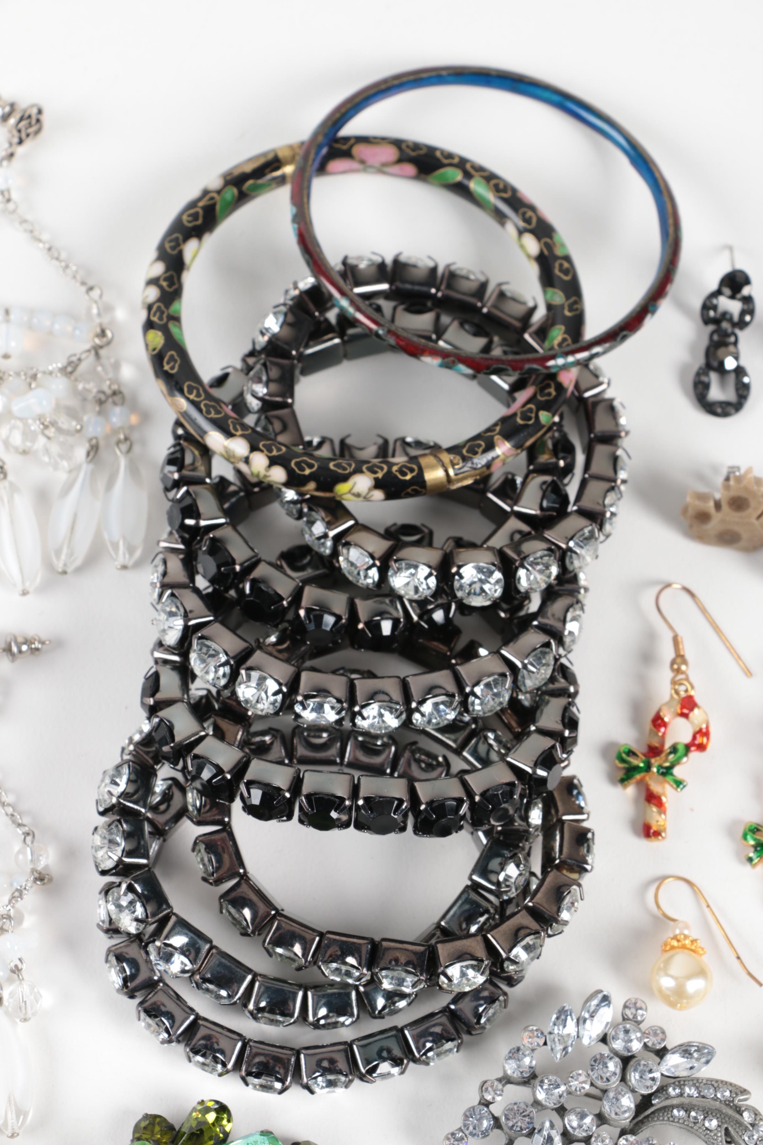 Assortment of Costume Bracelets, Brooches and Earrings