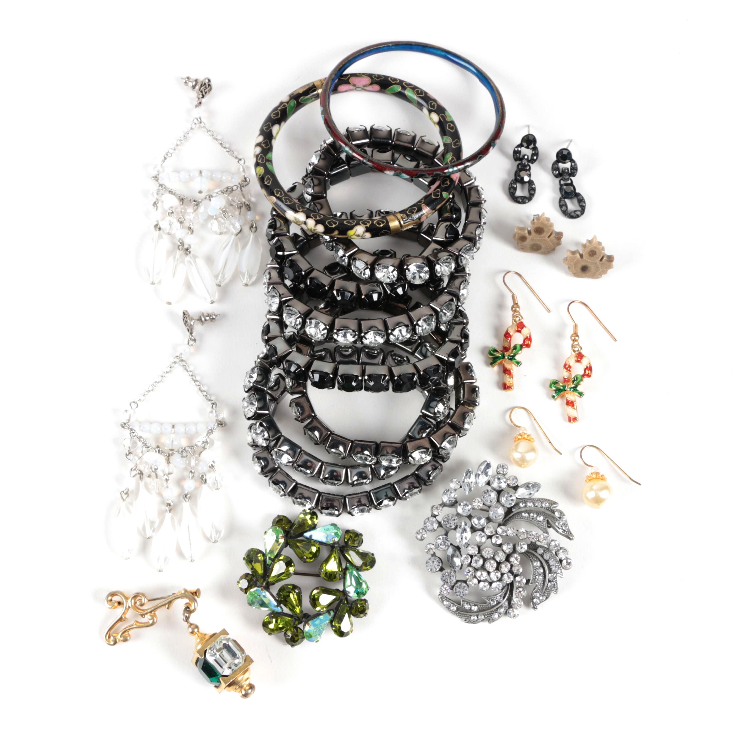 Assortment of Costume Bracelets, Brooches and Earrings