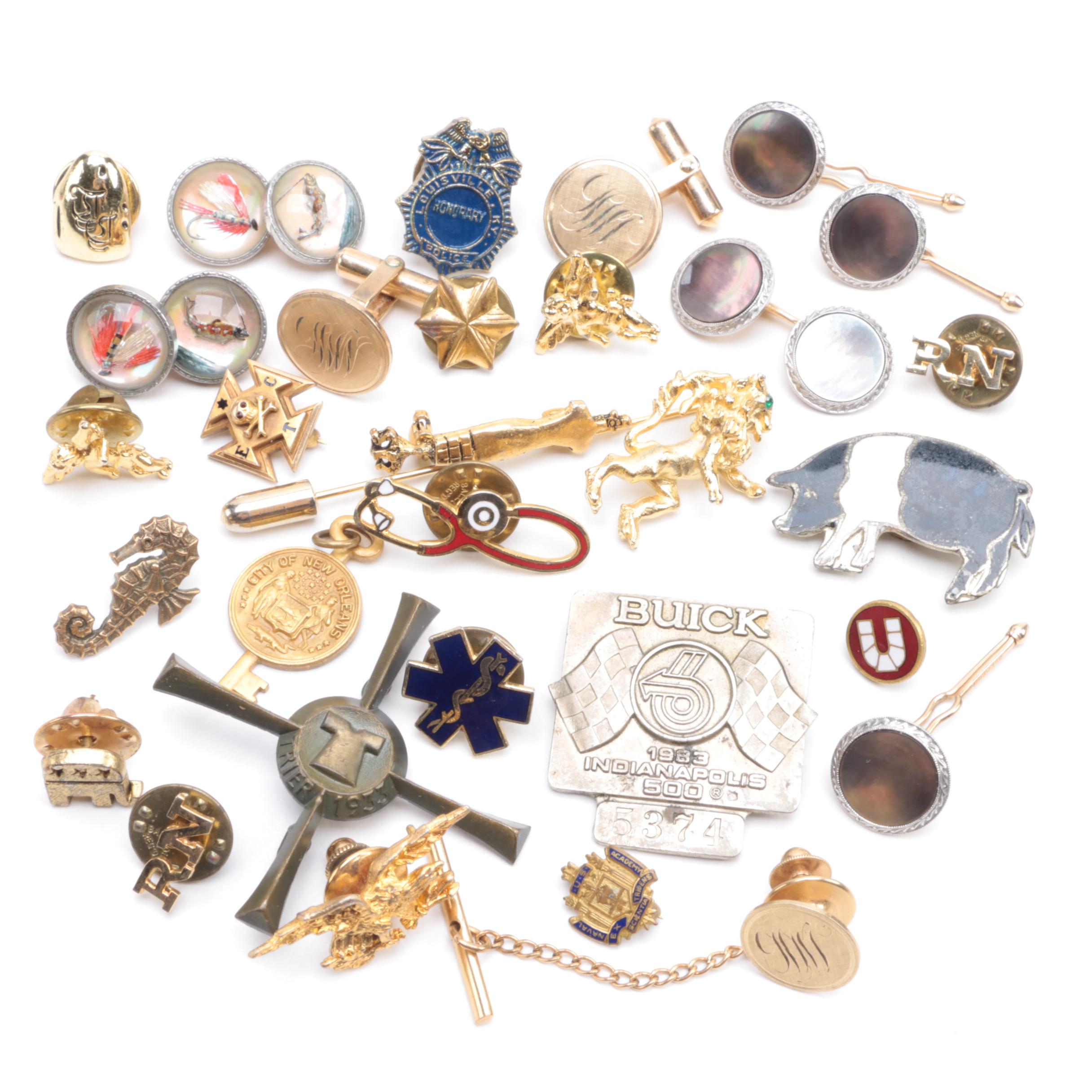 Assortment of Cufflinks, Studs, Brooches and Lapel Pins