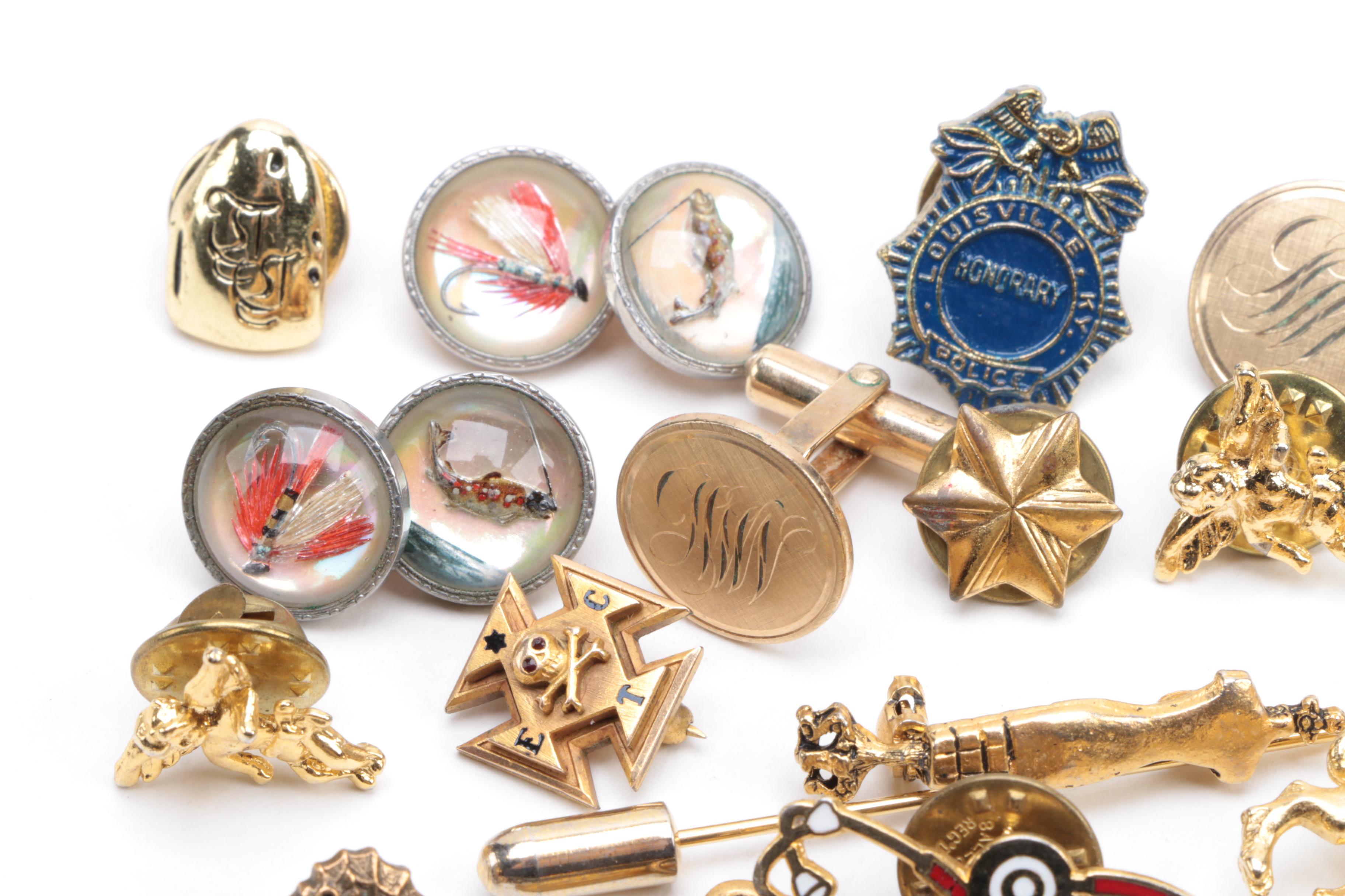 Assortment of Cufflinks, Studs, Brooches and Lapel Pins