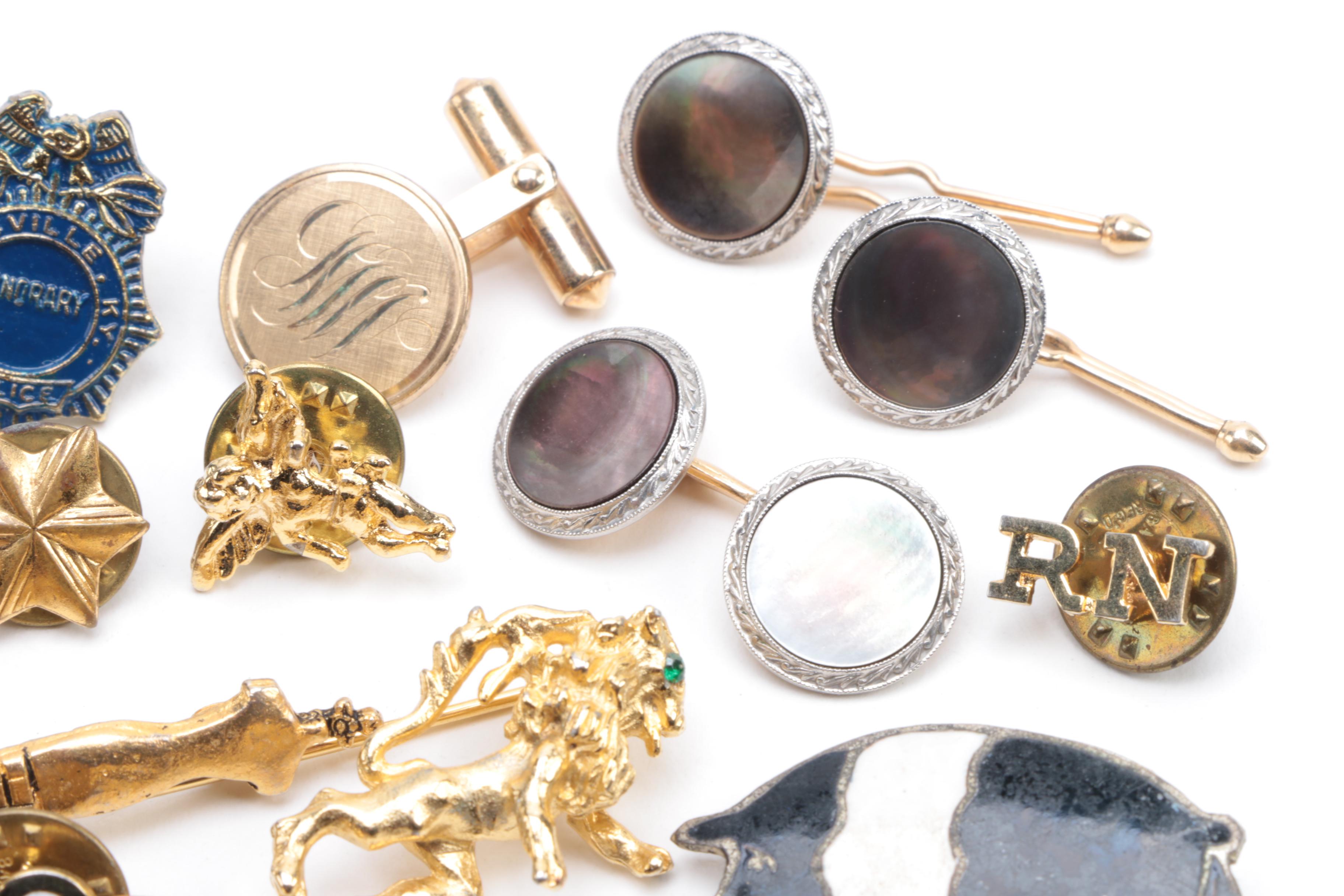 Assortment of Cufflinks, Studs, Brooches and Lapel Pins
