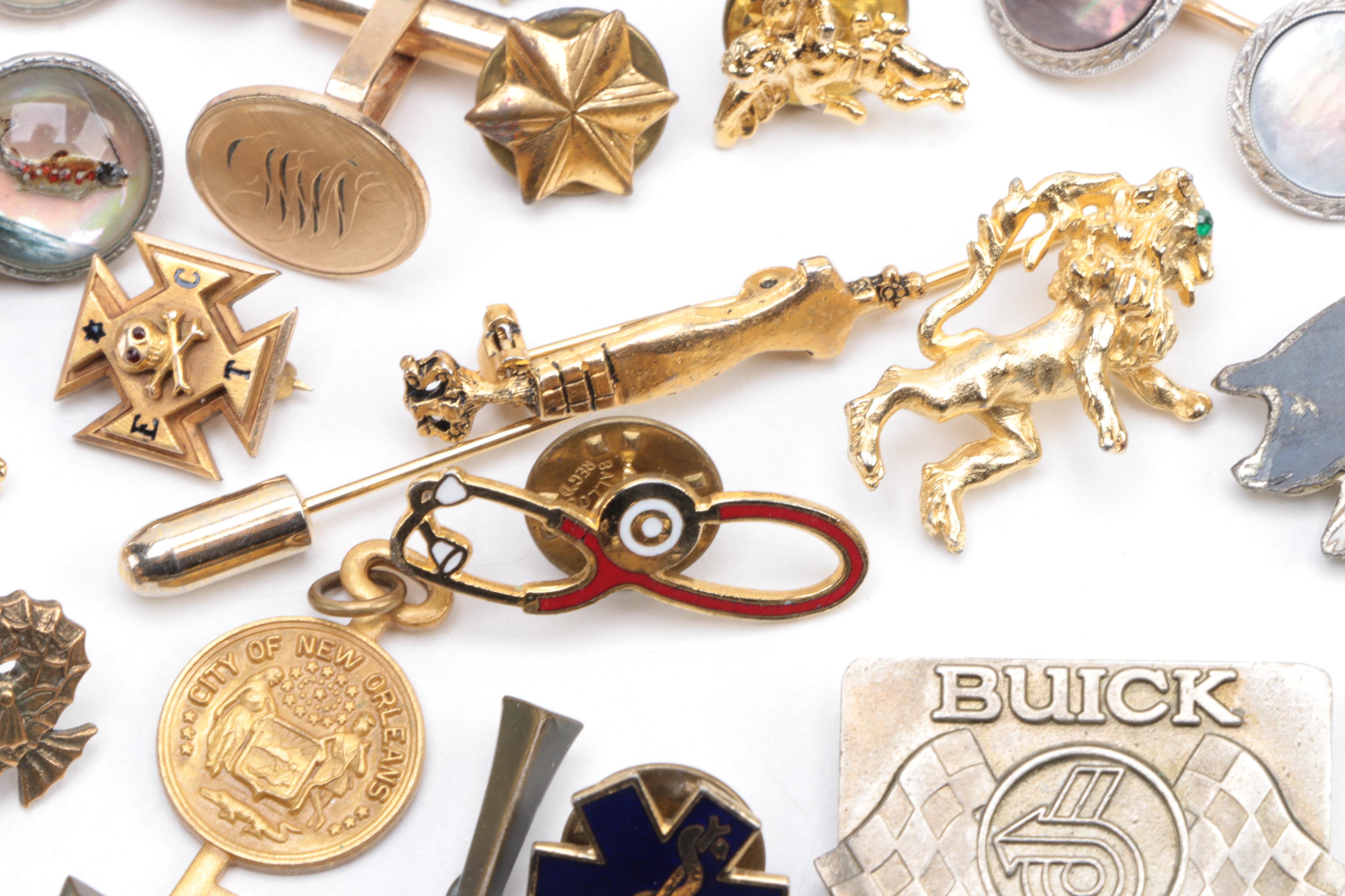Assortment of Cufflinks, Studs, Brooches and Lapel Pins