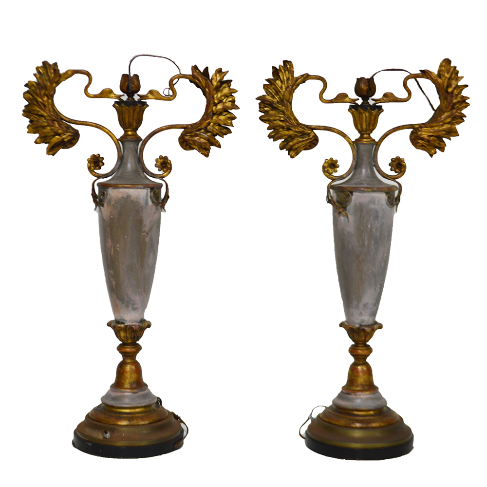 Mid-Century Italian Carved Wooden Urn Style Table Lamps