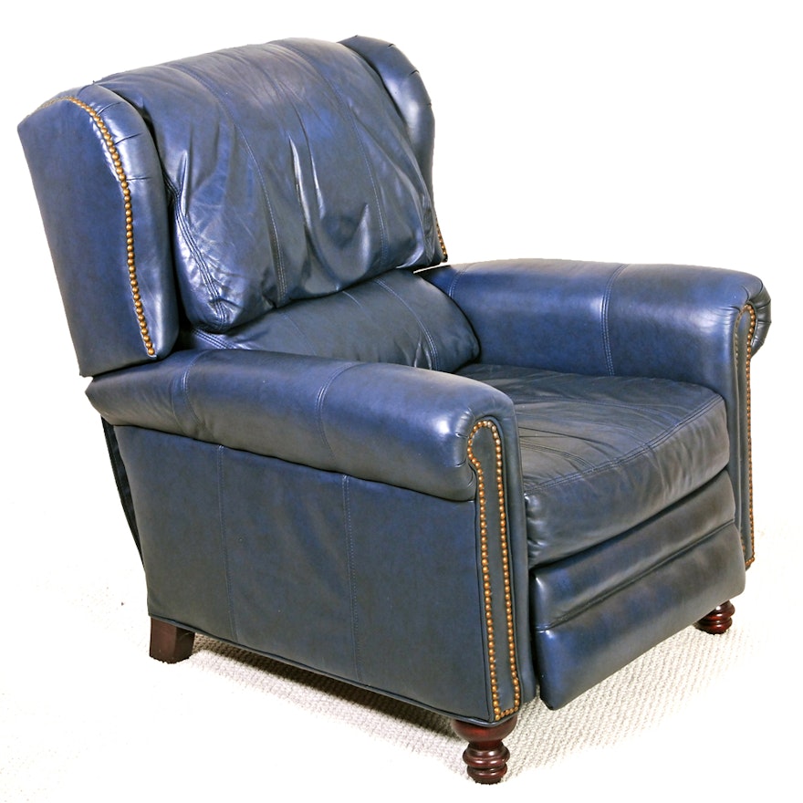 Blue Leather Recliner By Bradington Young