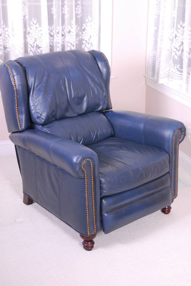 Blue Leather Recliner By Bradington Young