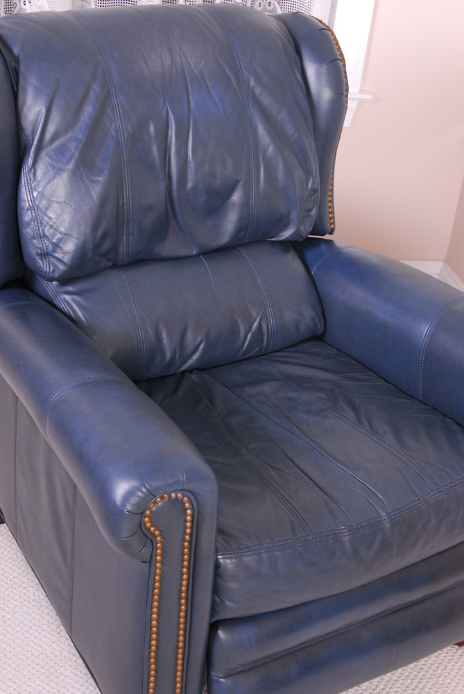 Blue Leather Recliner By Bradington Young