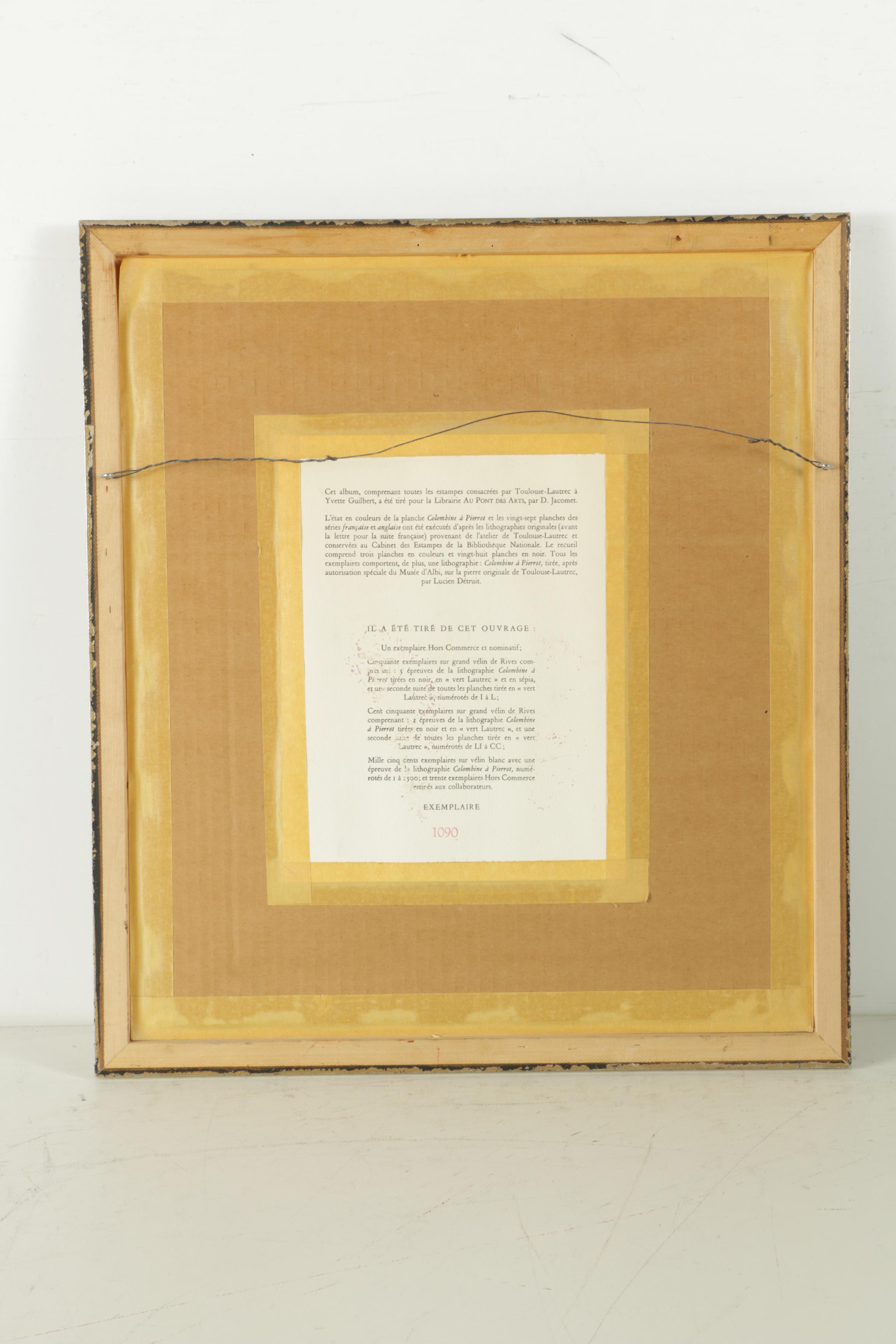 Lithograph After Henri Toulouse-Lautrec "Yvette Guilbert, 'Chanson Ancienne'"