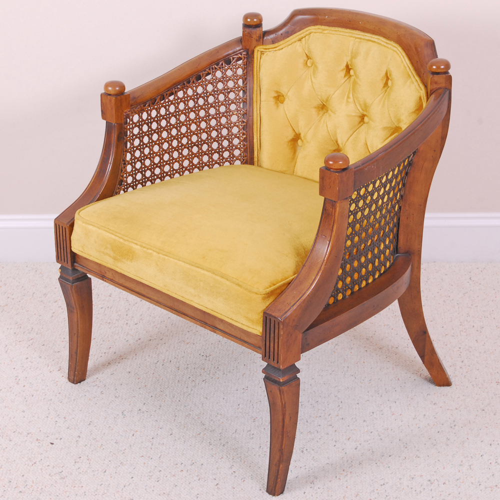 Neoclassical Style Club Chair with Cane and Upholstery