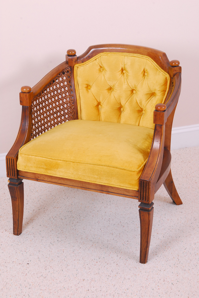 Neoclassical Style Club Chair with Cane and Upholstery
