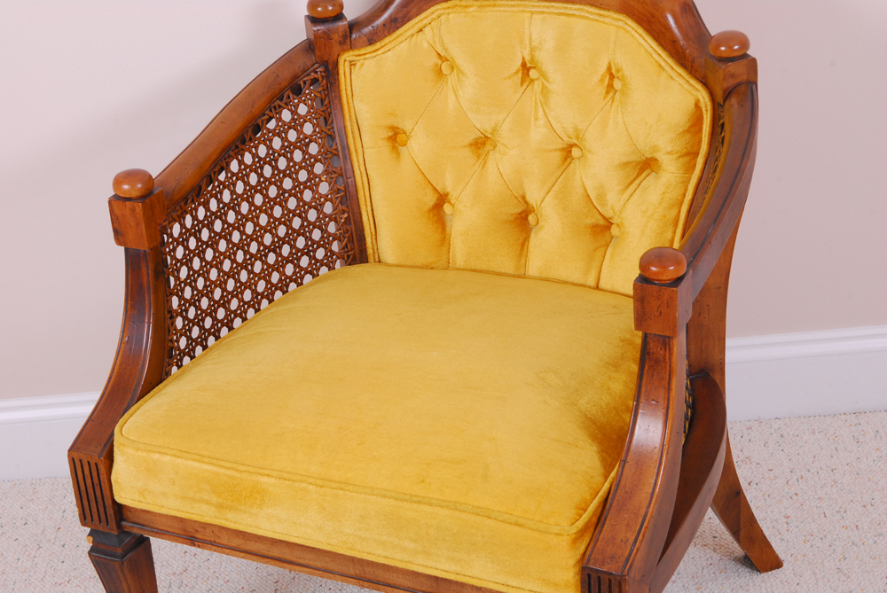 Neoclassical Style Club Chair with Cane and Upholstery