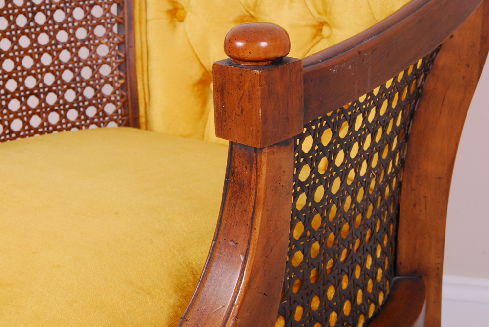 Neoclassical Style Club Chair with Cane and Upholstery