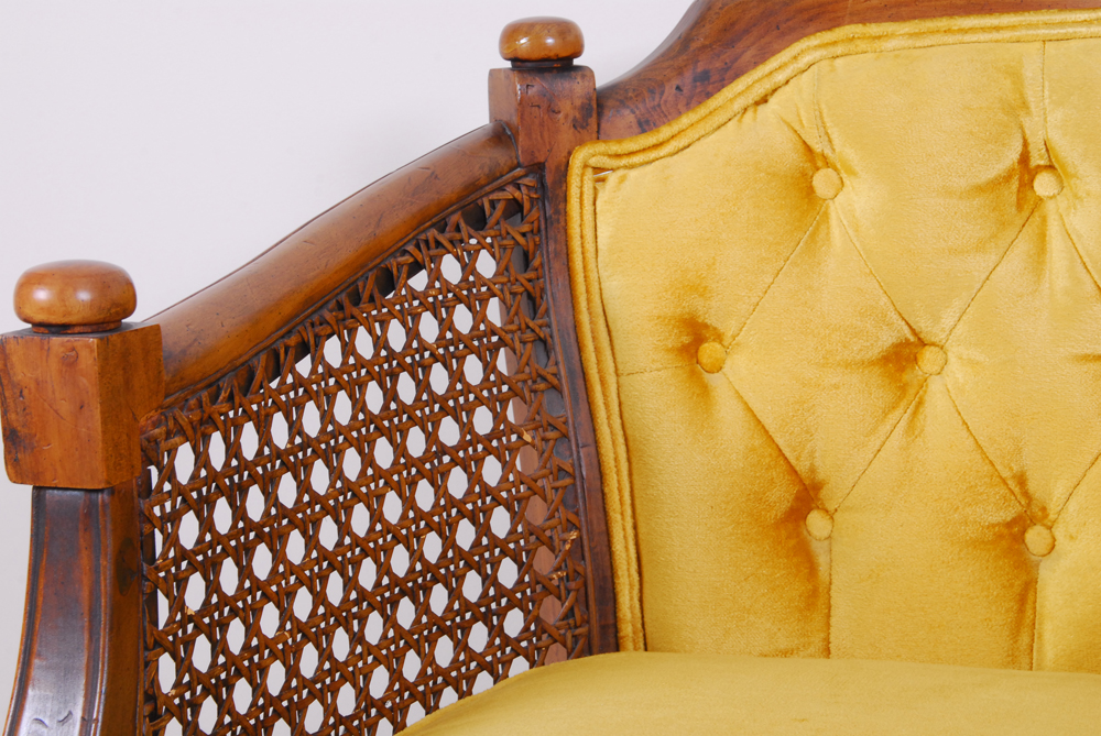 Neoclassical Style Club Chair with Cane and Upholstery