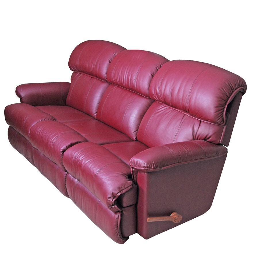 Burgundy Leather Reclining Sofa by La-Z-Boy