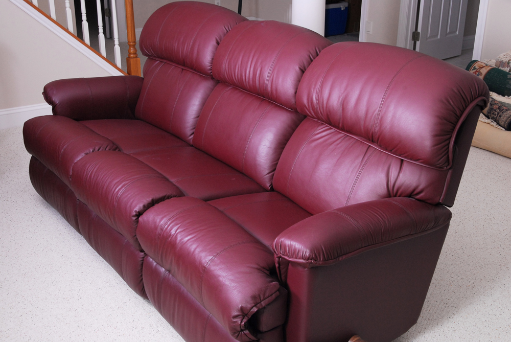Burgundy Leather Reclining Sofa by La-Z-Boy