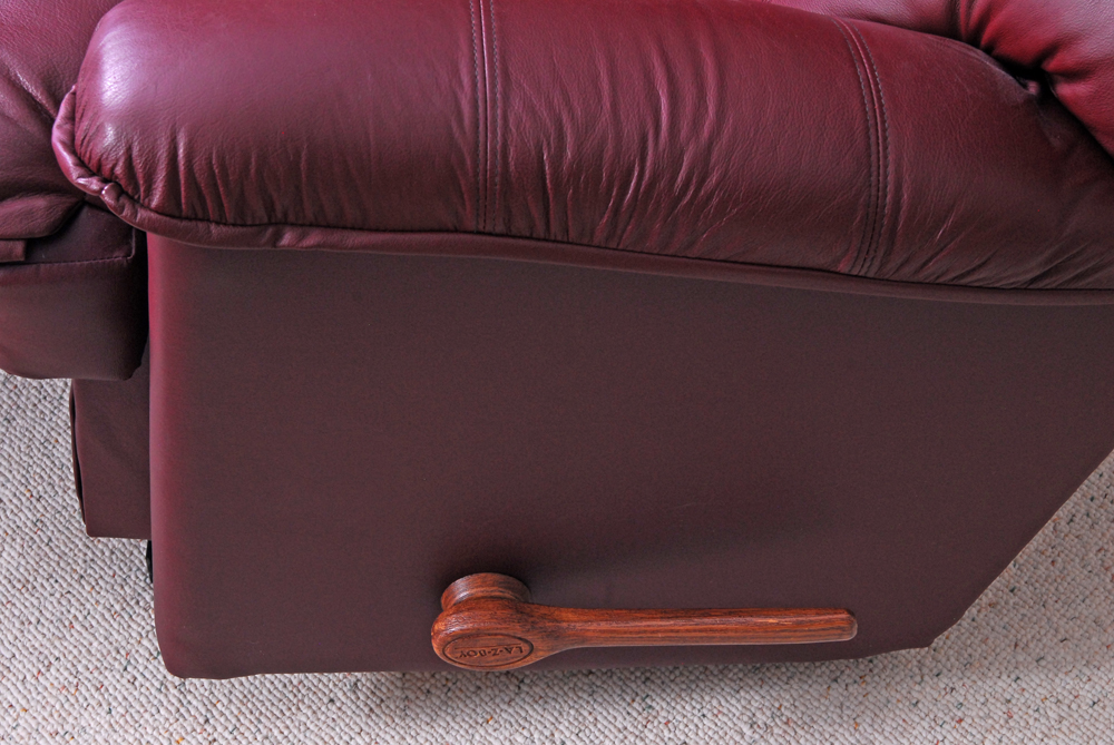 Burgundy Leather Reclining Sofa by La-Z-Boy