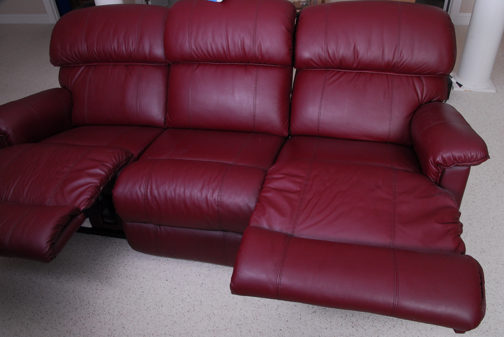 Burgundy Leather Reclining Sofa by La-Z-Boy